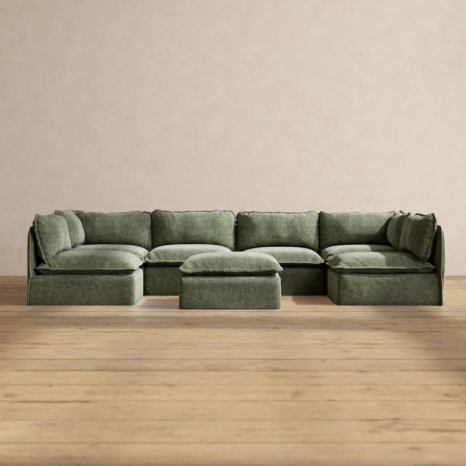 Modular Performance 6-Seater Open-Ends U-Sectional   Ottoman in Willow | Deluxe Blend