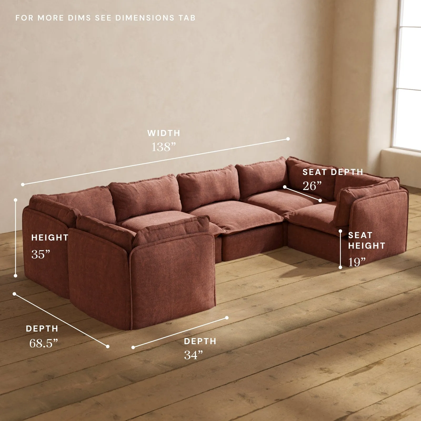 Modular Performance 6-Seater U-Sectional in Chestnut | Deluxe Blend