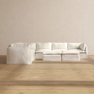 Modular Performance 7-Seater Corner Sectional   Bench Ottoman in Mousse | Relaxed Blend