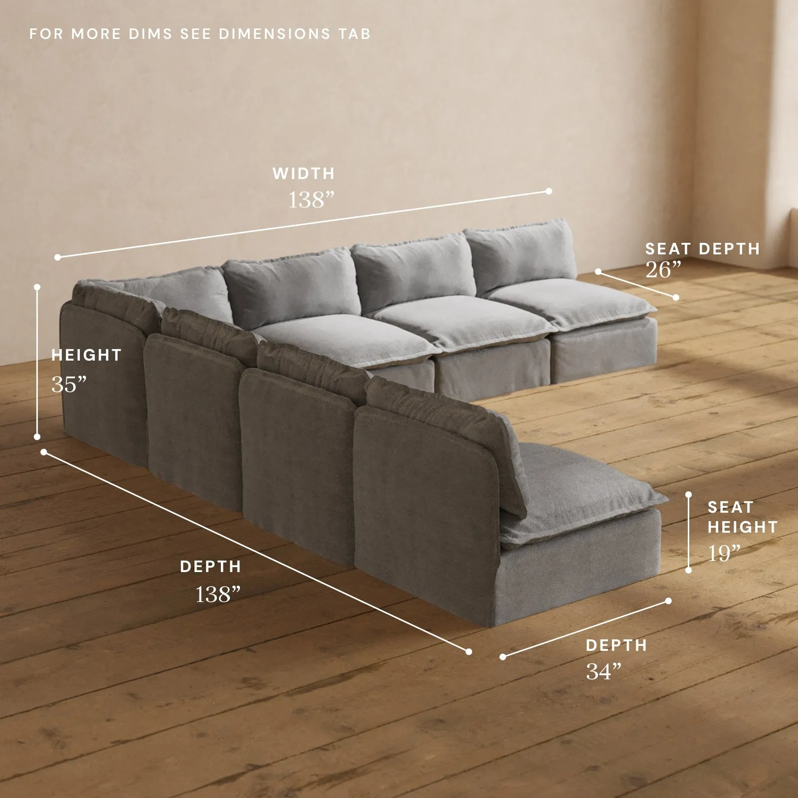 Modular Performance 7-Seater Open-Ends Corner Sectional in Ash | Relaxed Blend