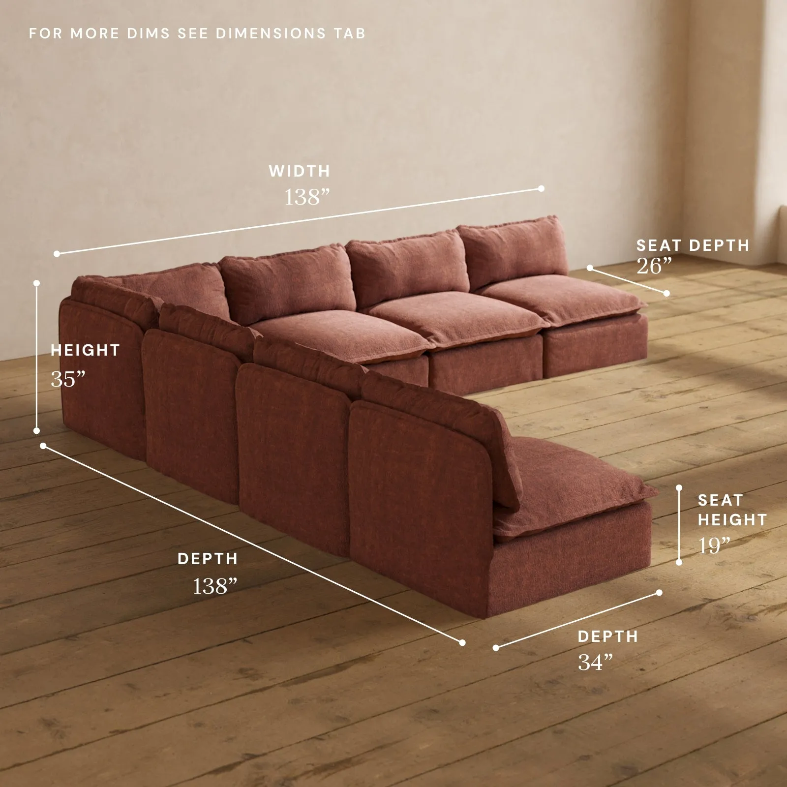 Modular Performance 7-Seater Open-Ends Corner Sectional in Chestnut | Deluxe Blend