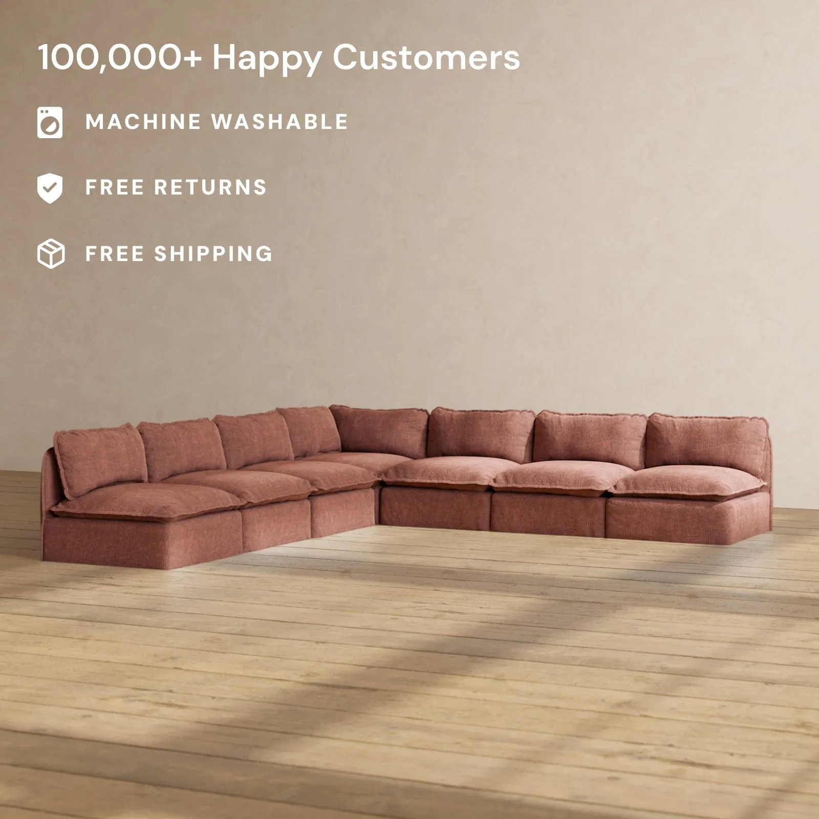 Modular Performance 7-Seater Open-Ends Corner Sectional in Chestnut | Deluxe Blend