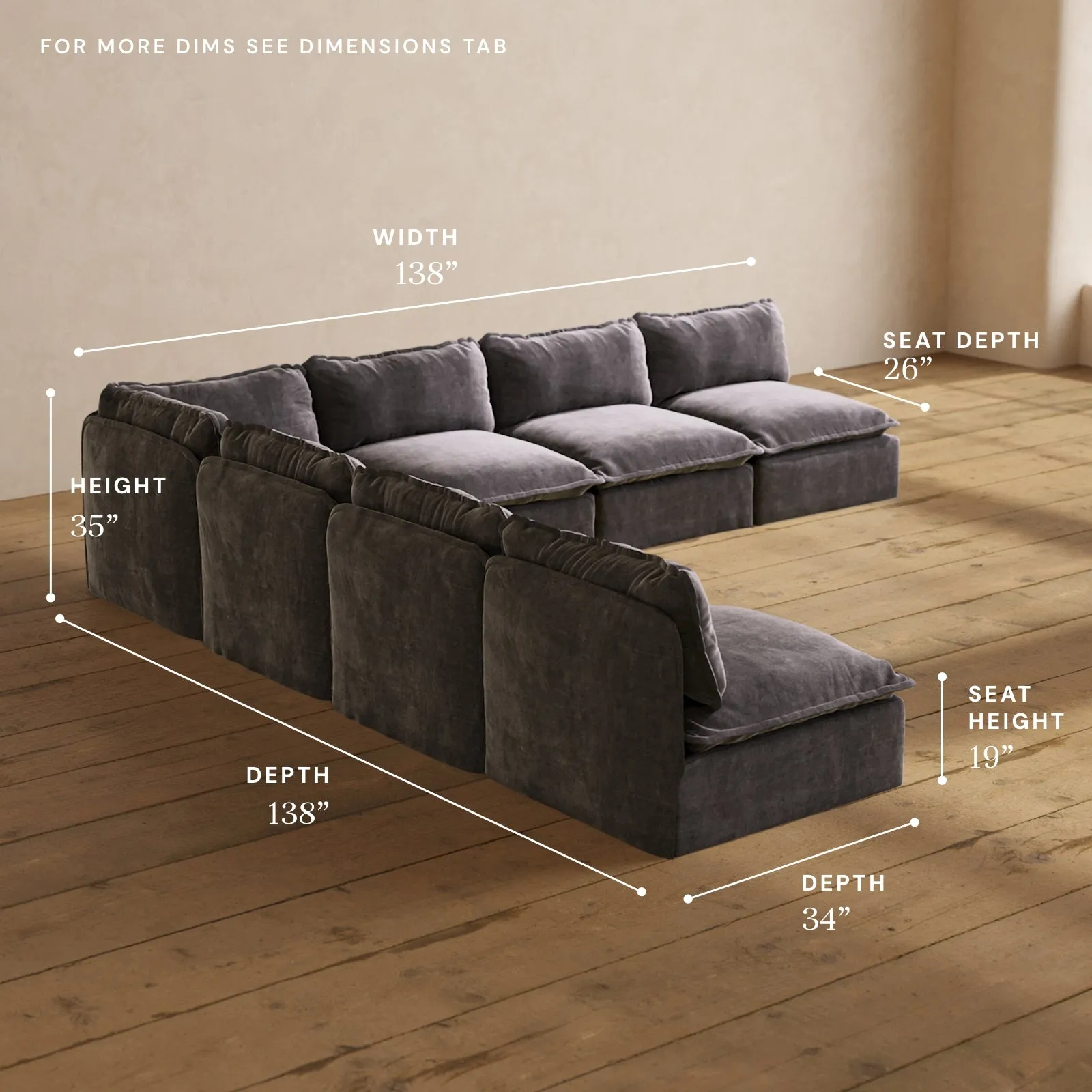 Modular Performance 7-Seater Open-Ends Corner Sectional in Cinder | Deluxe Blend