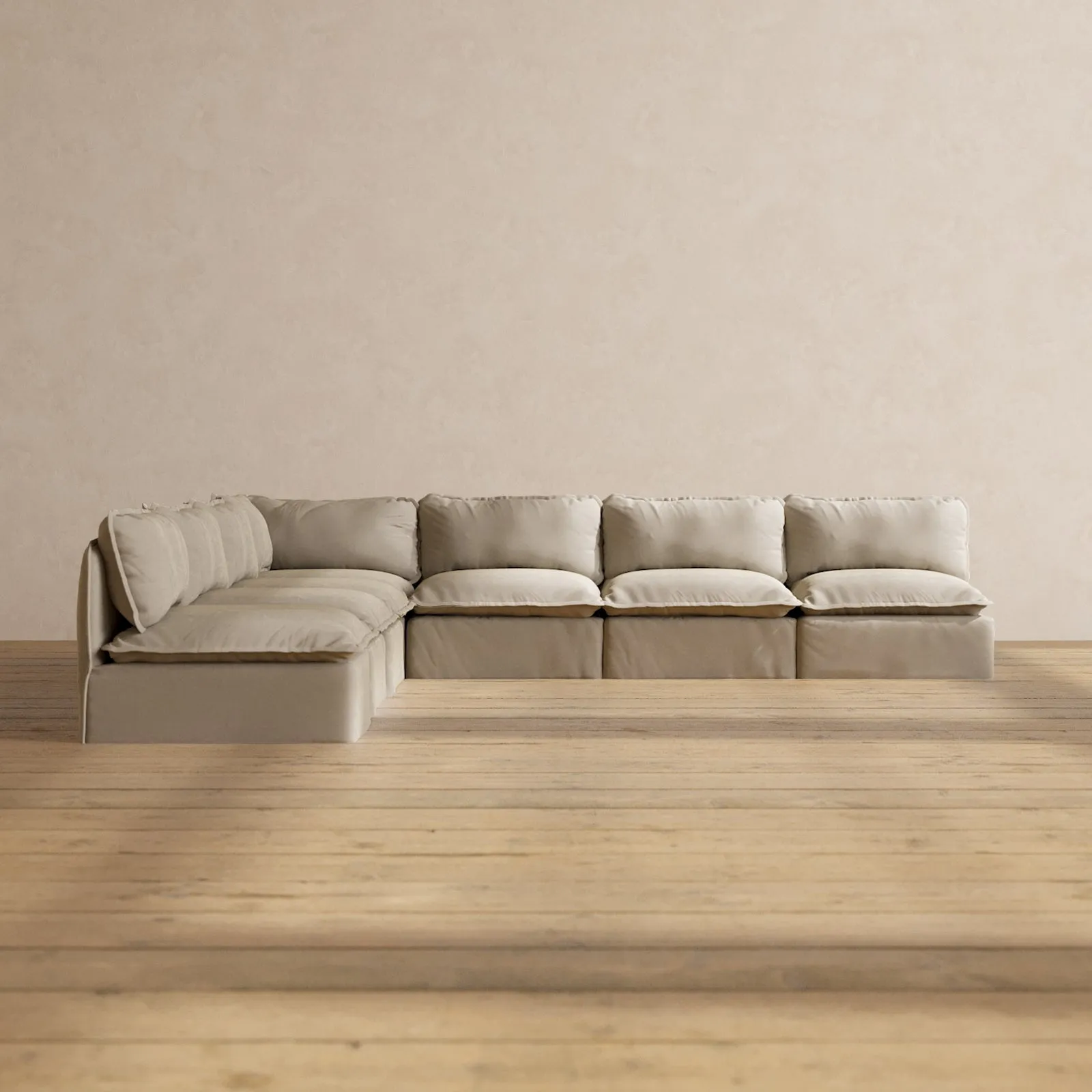 Modular Performance 7-Seater Open-Ends Corner Sectional in Dune | Deluxe Blend