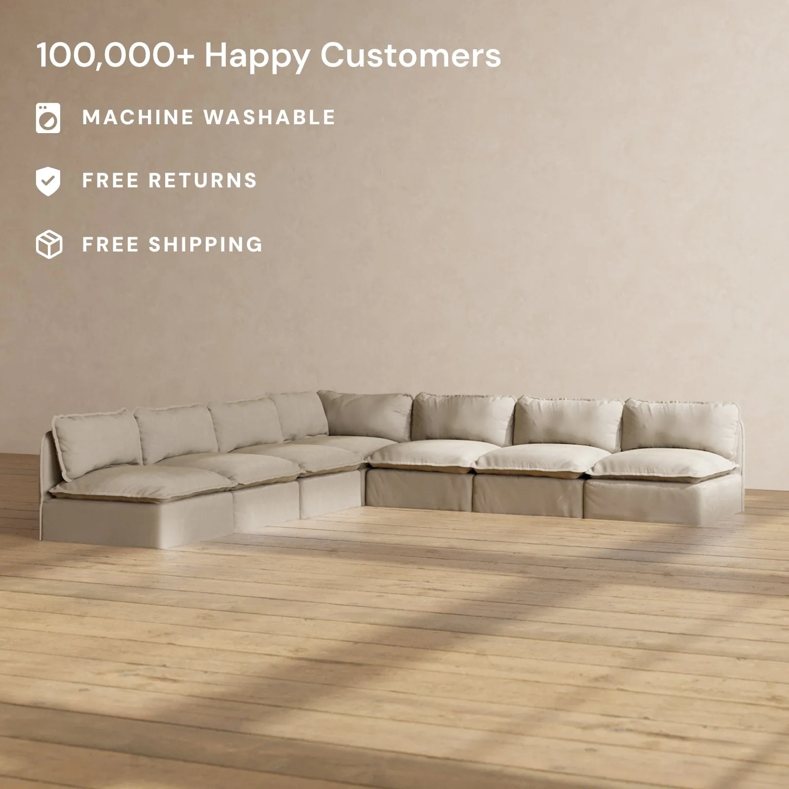 Modular Performance 7-Seater Open-Ends Corner Sectional in Dune | Deluxe Blend