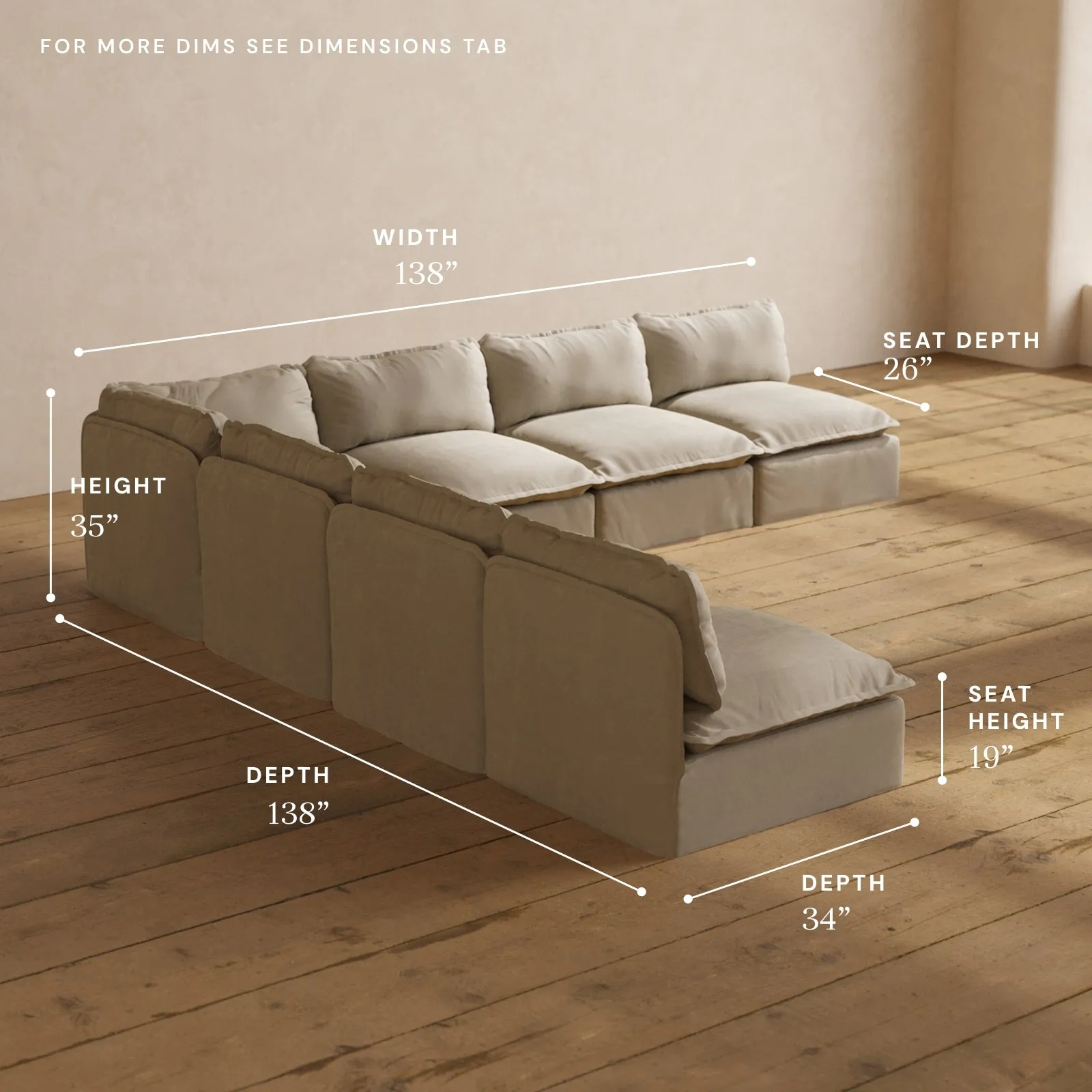 Modular Performance 7-Seater Open-Ends Corner Sectional in Dune | Deluxe Blend