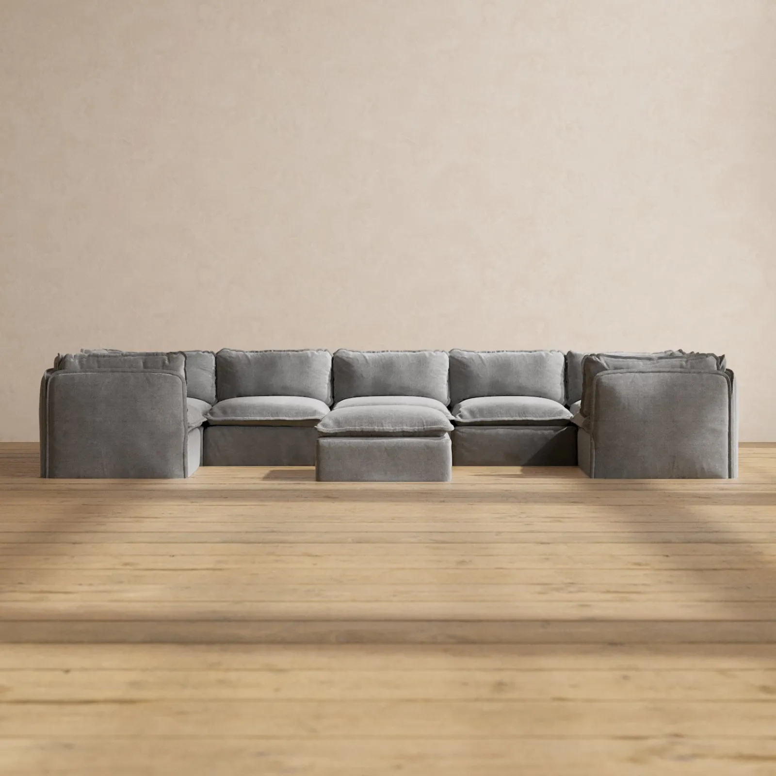 Modular Performance 7-Seater U-Sectional   Ottoman in Ash | Deluxe Blend