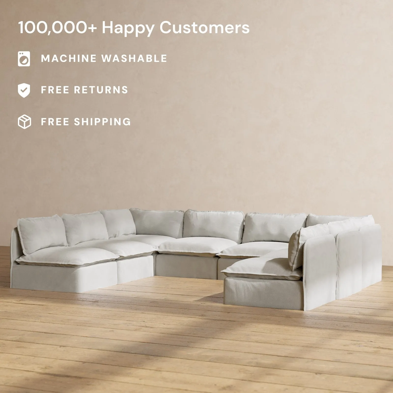 Modular Performance 8-Seater Open-Ends U-Sectional in Cloud | Deluxe Blend