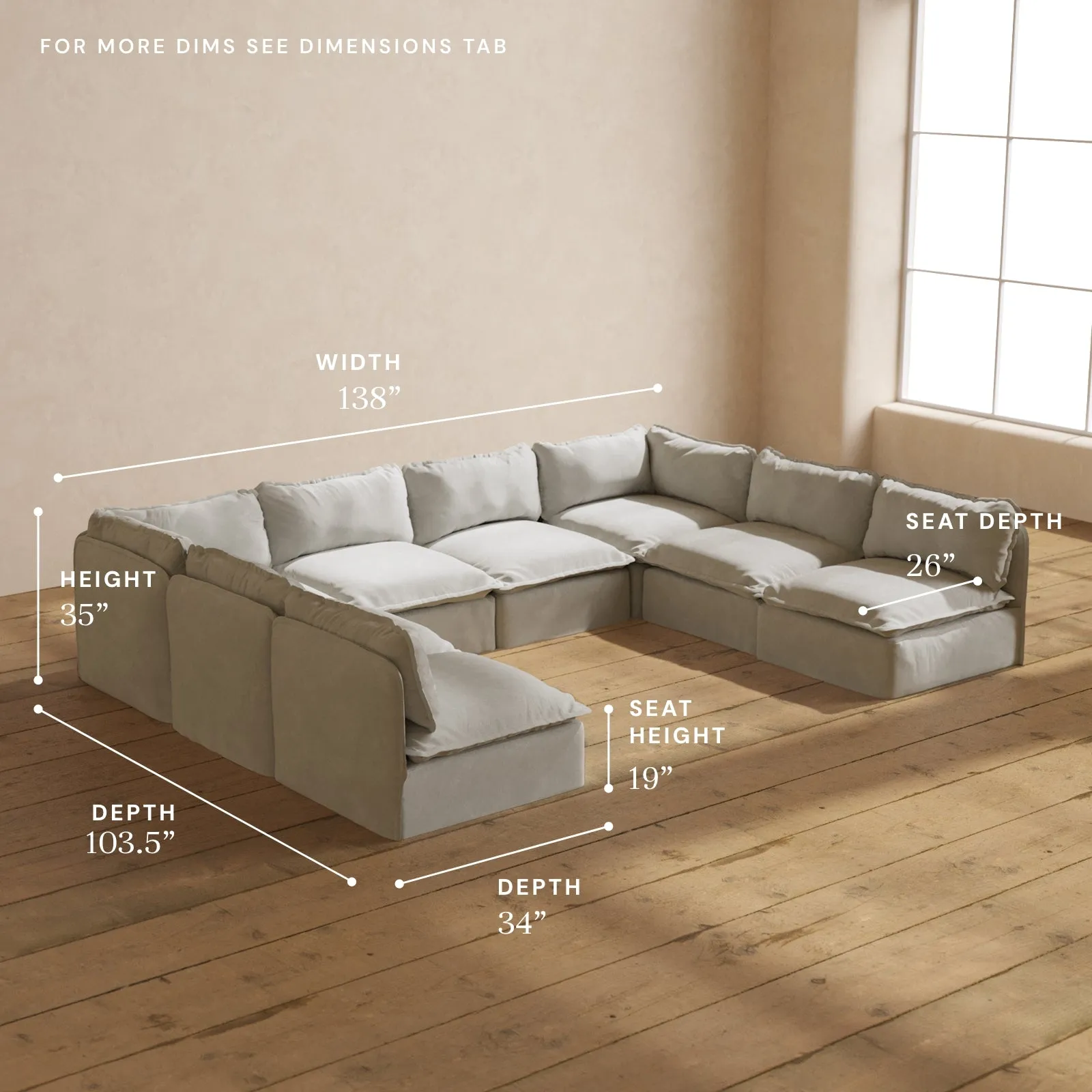 Modular Performance 8-Seater Open-Ends U-Sectional in Cloud | Deluxe Blend