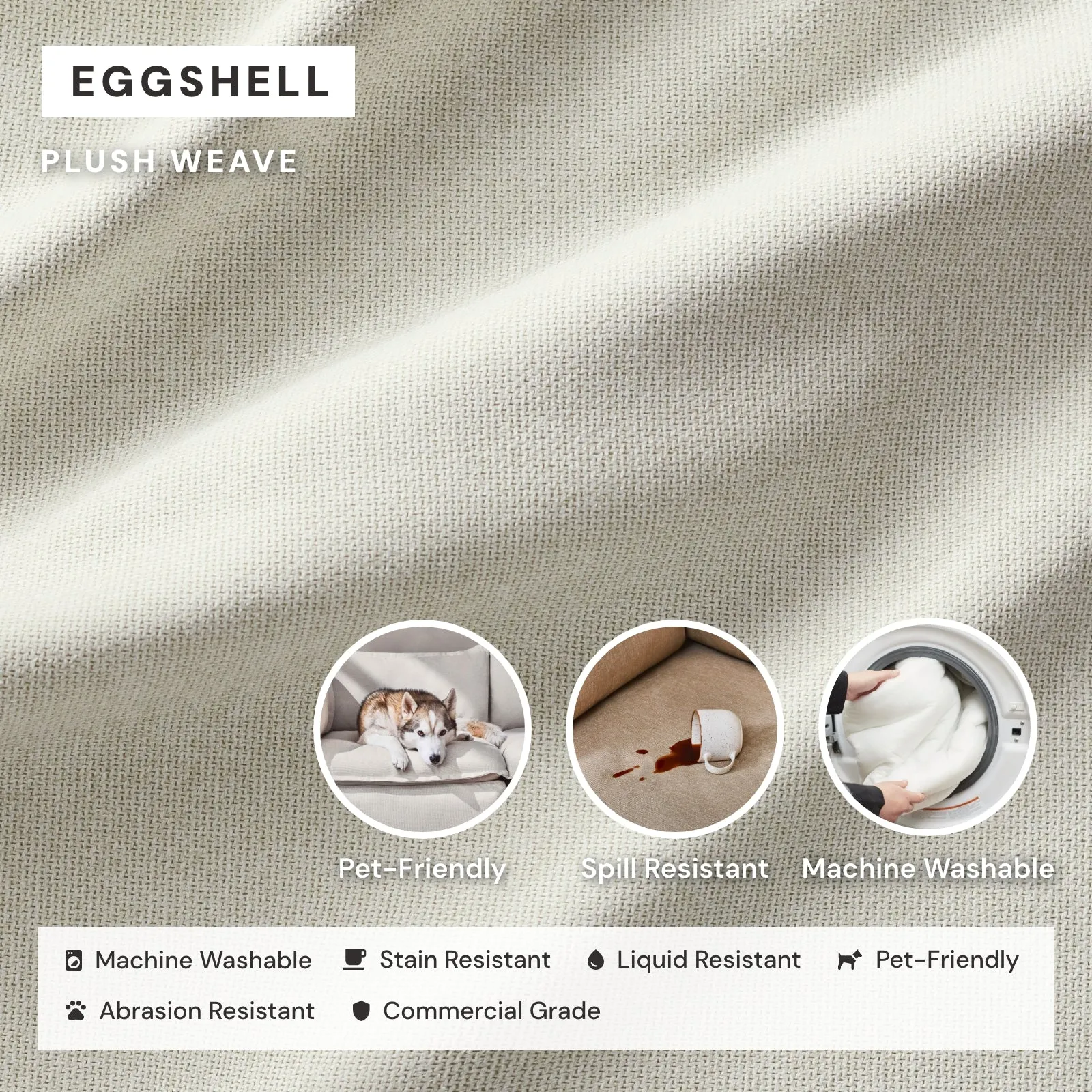 Modular Performance 8-Seater Open-Ends U-Sectional   Ottoman in Eggshell | Relaxed Blend