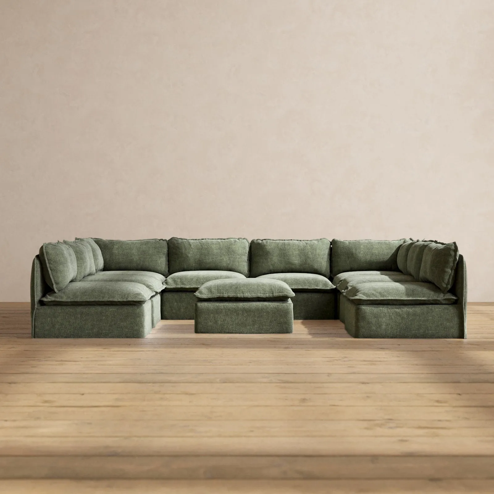 Modular Performance 8-Seater Open-Ends U-Sectional   Ottoman in Willow | Deluxe Blend