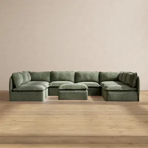 Modular Performance 8-Seater Open-Ends U-Sectional   Ottoman in Willow | Deluxe Blend
