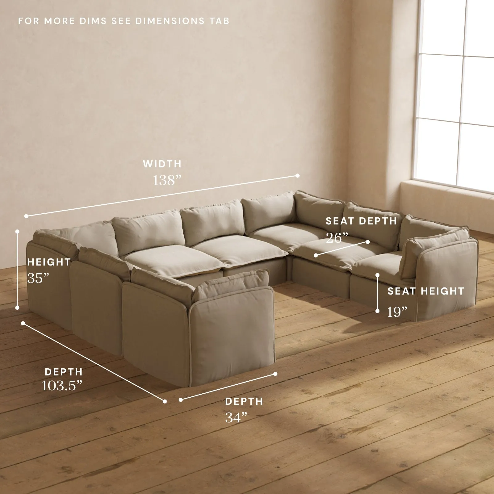 Modular Performance 8-Seater U-Sectional in Dune | Deluxe Blend
