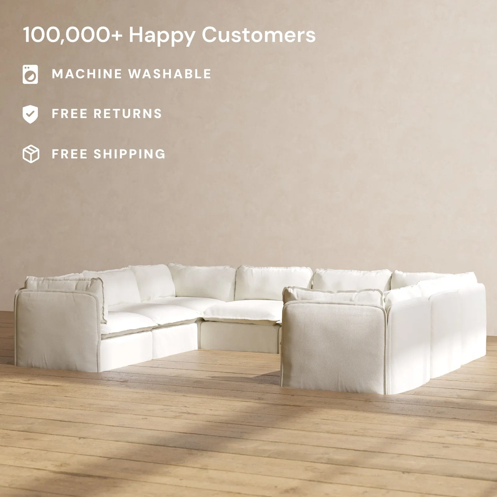 Modular Performance 8-Seater U-Sectional in Eggshell | Deluxe Blend