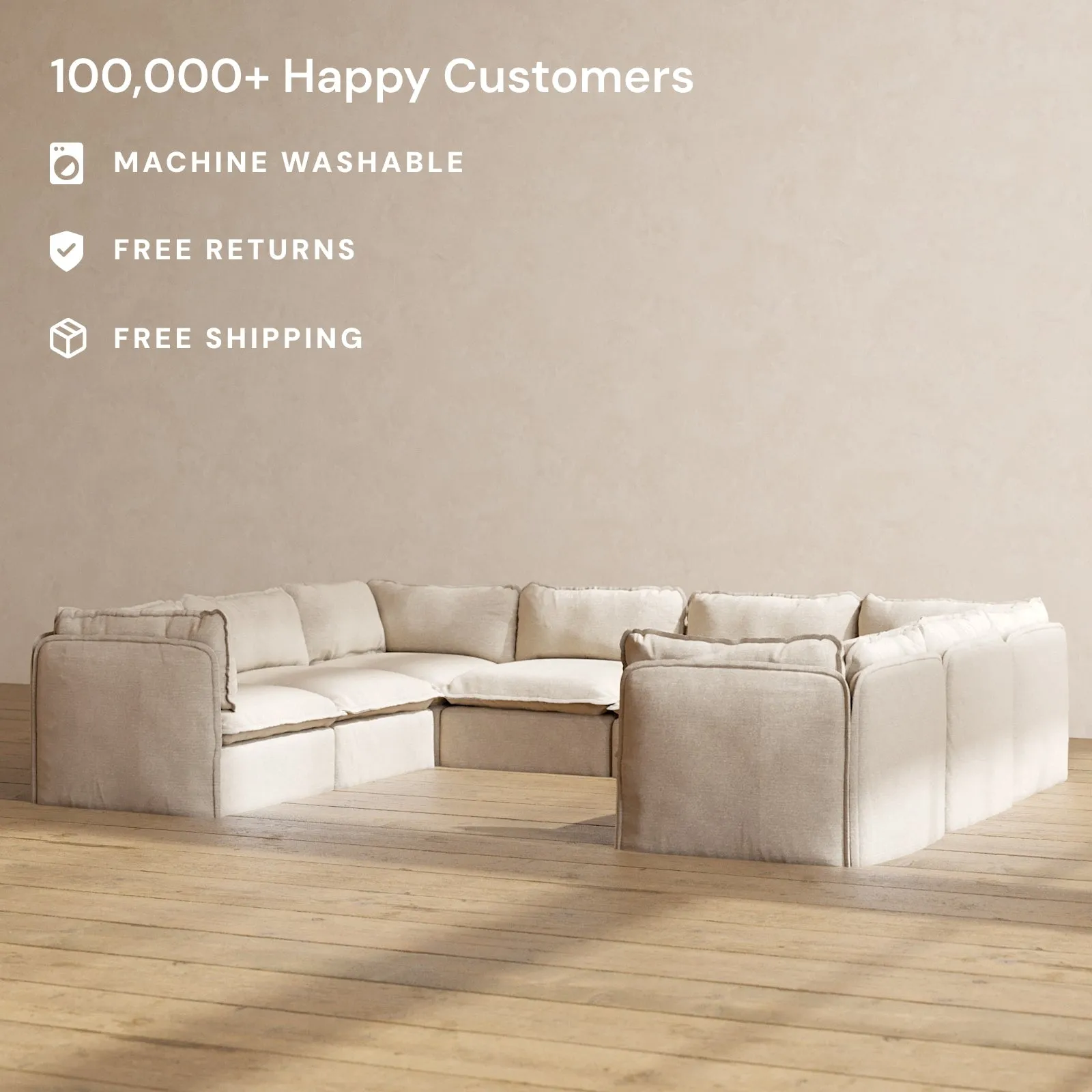 Modular Performance 8-Seater U-Sectional in Oat | Deluxe Blend