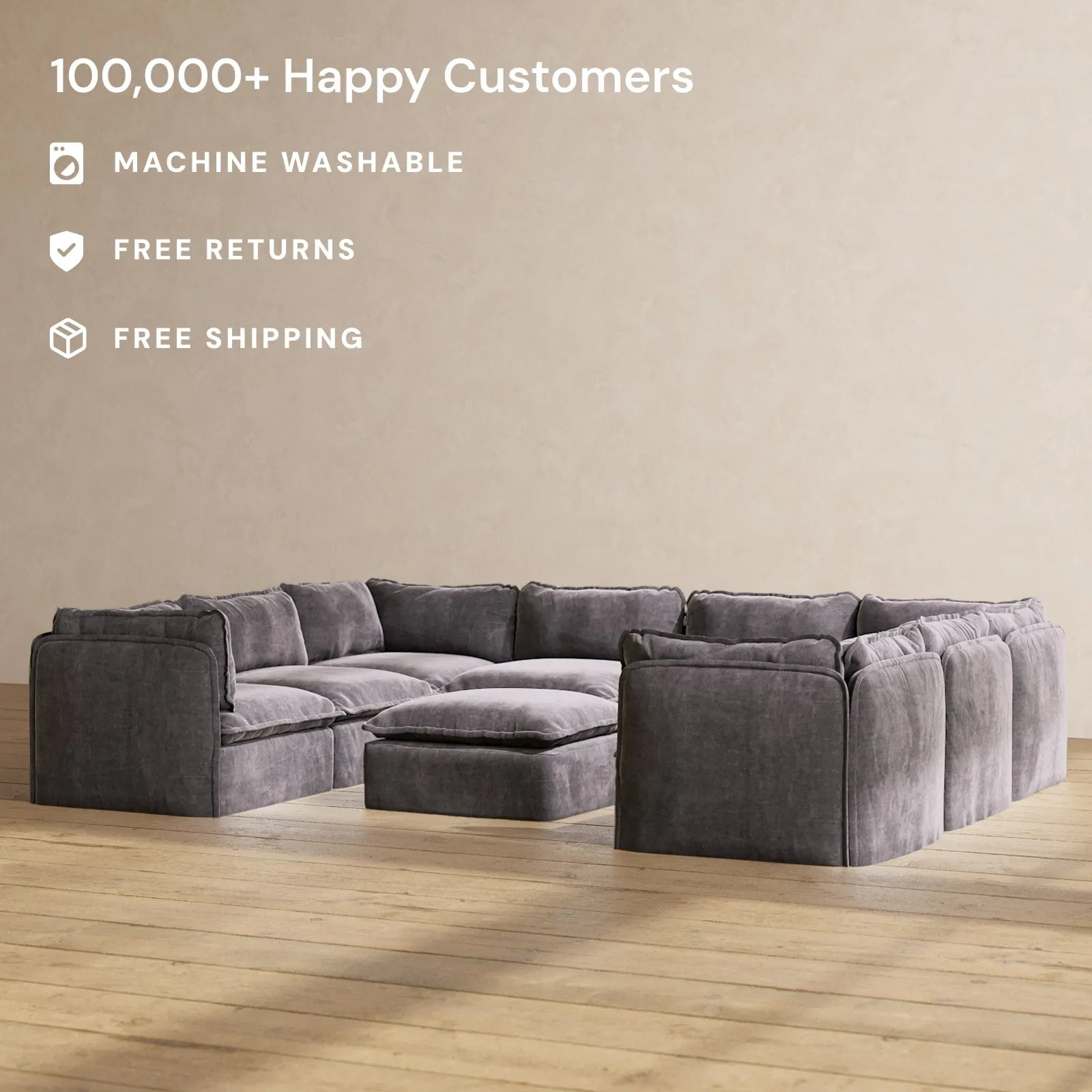 Modular Performance 8-Seater U-Sectional   Ottoman in Cinder | Deluxe Blend