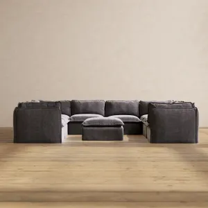 Modular Performance 8-Seater U-Sectional   Ottoman in Cinder | Deluxe Blend