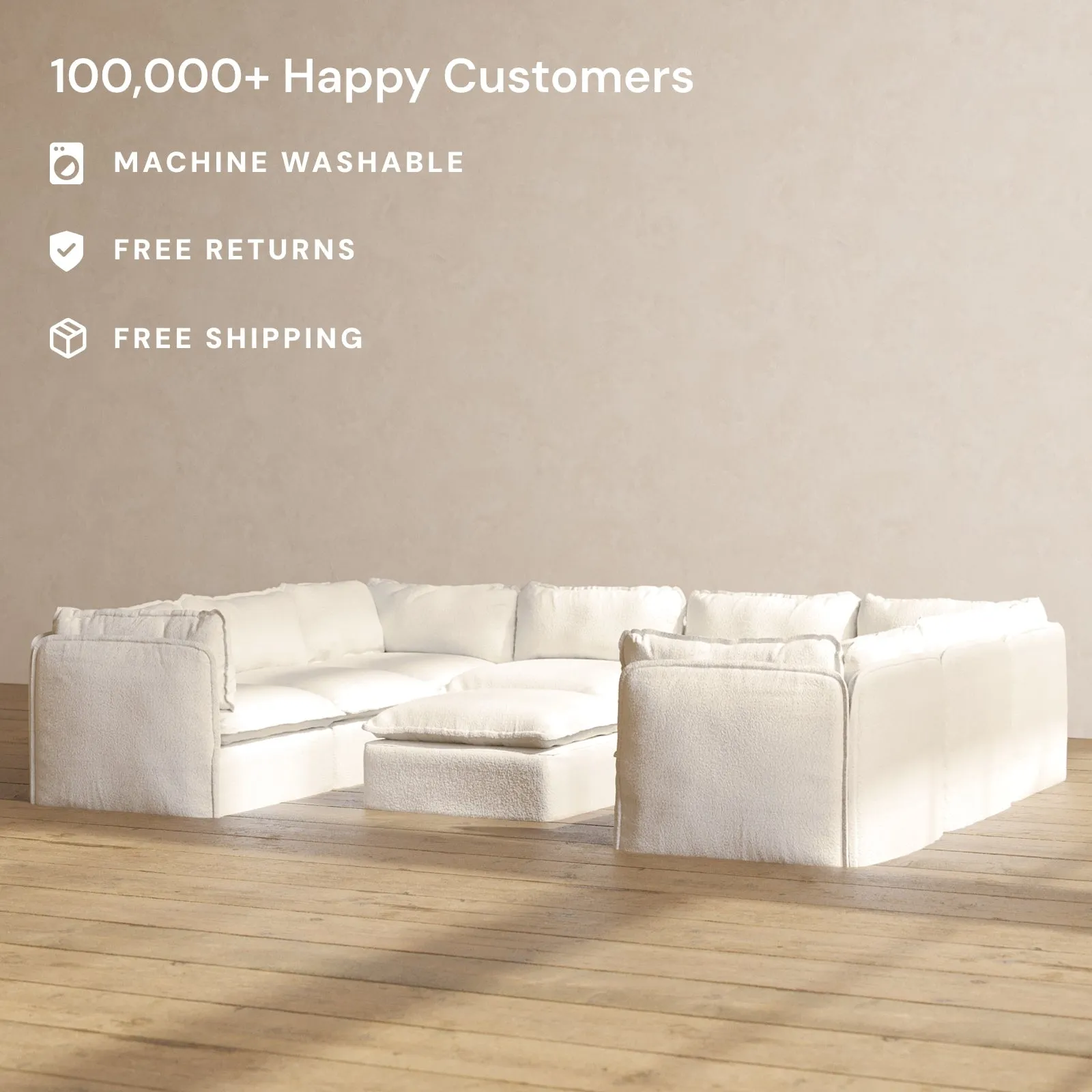 Modular Performance 8-Seater U-Sectional   Ottoman in Mousse | Relaxed Blend