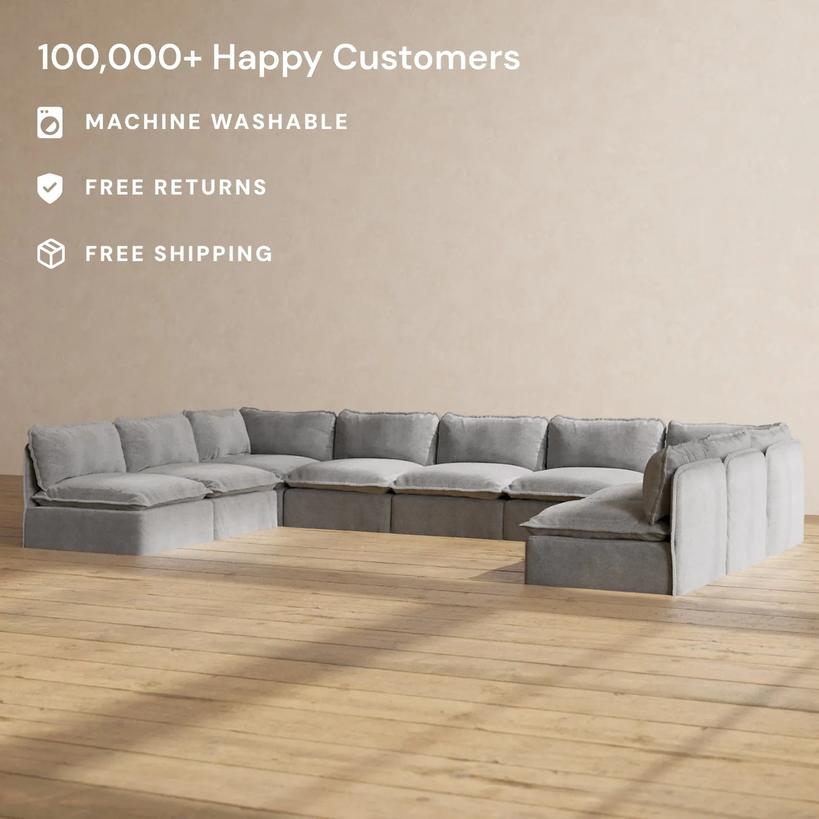 Modular Performance 9-Seater Open-Ends U-Sectional in Ash | Relaxed Blend