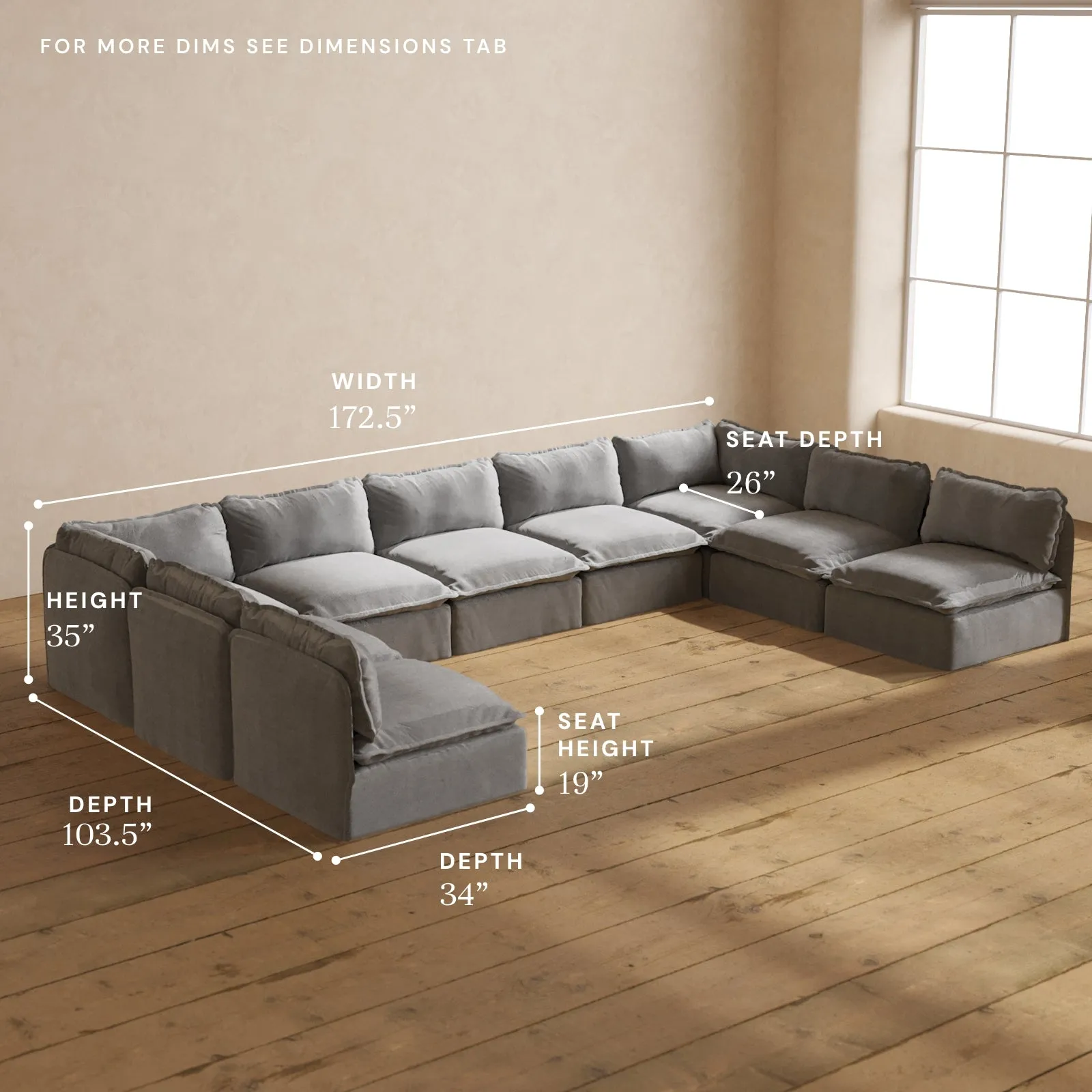 Modular Performance 9-Seater Open-Ends U-Sectional in Ash | Relaxed Blend