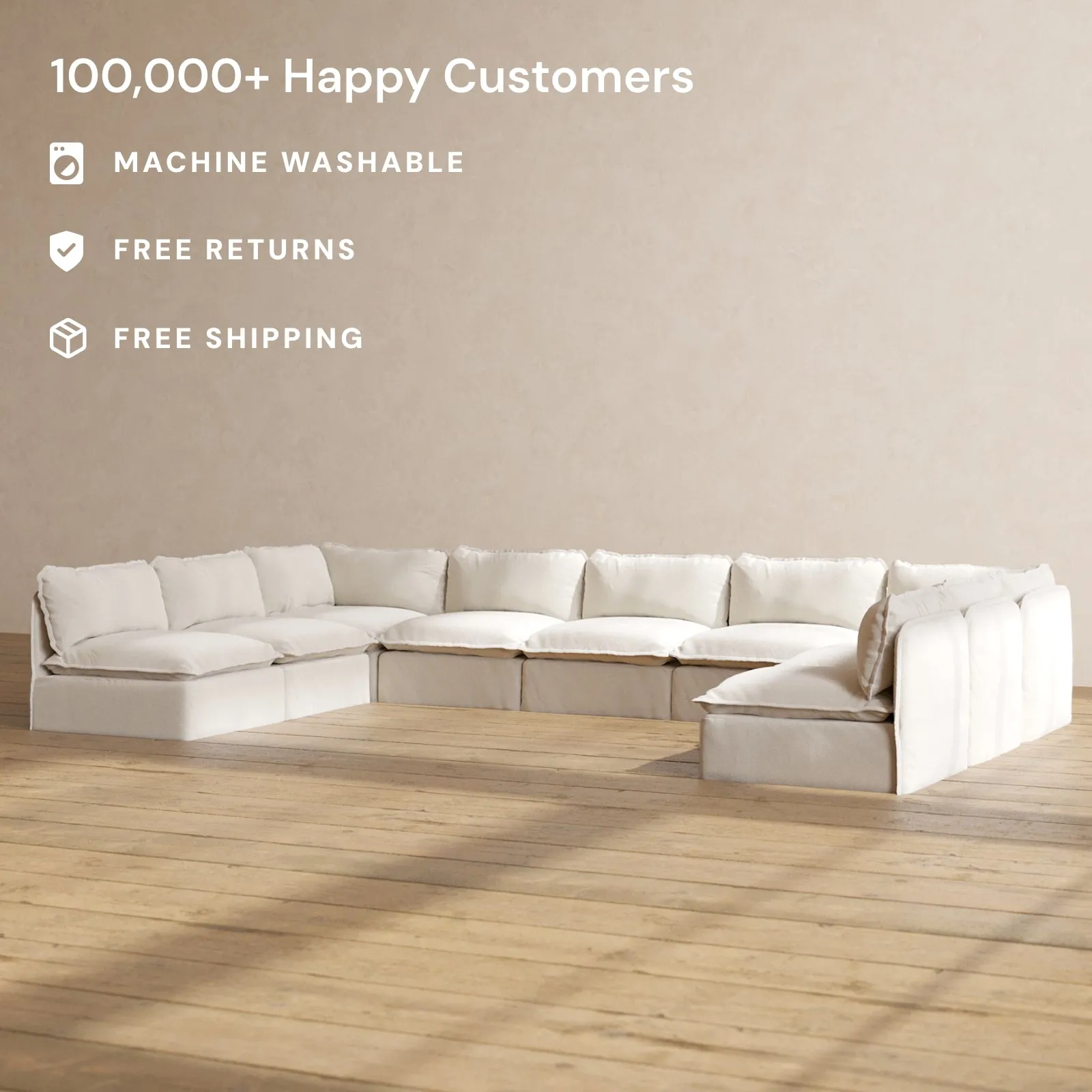 Modular Performance 9-Seater Open-Ends U-Sectional in Flour | Deluxe Blend