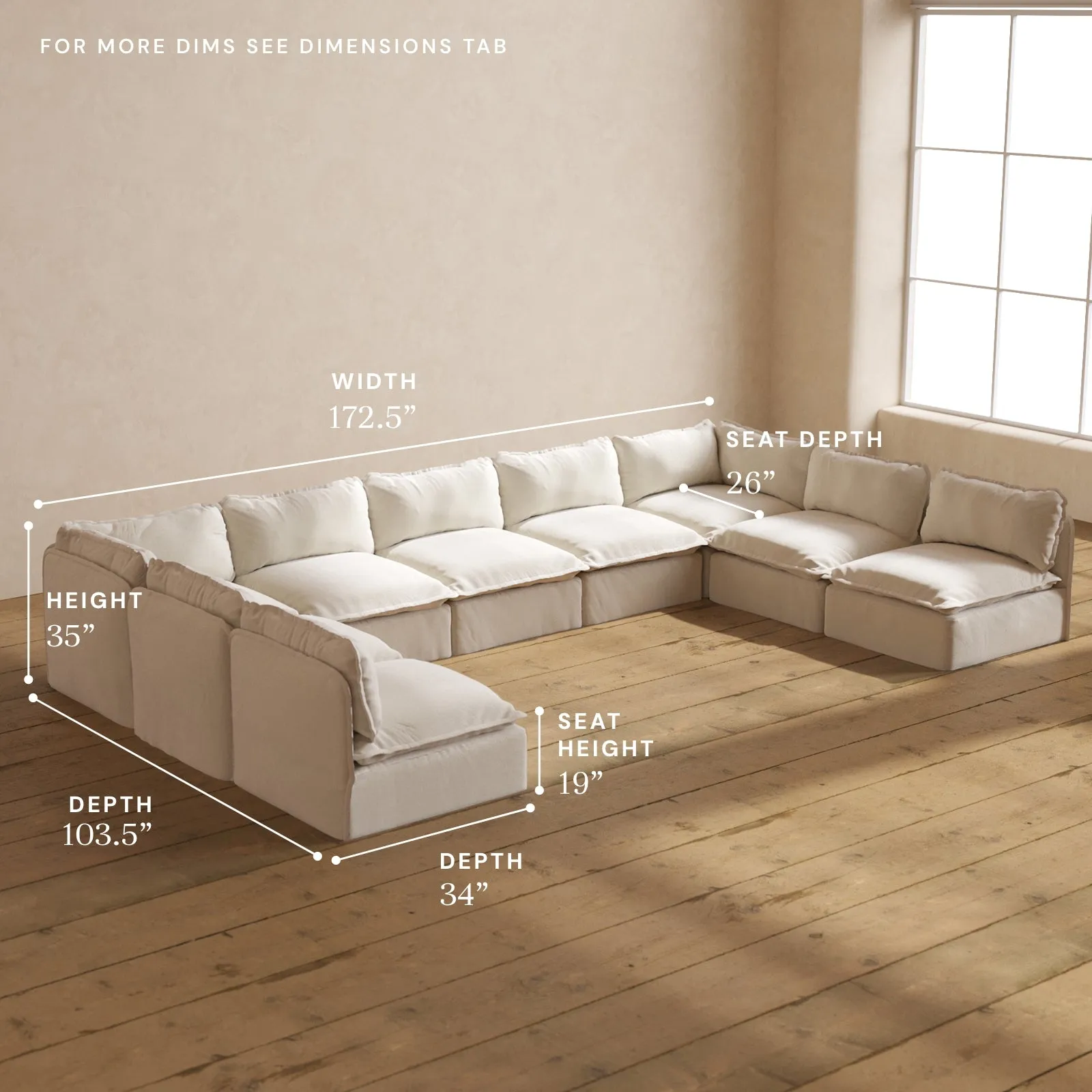 Modular Performance 9-Seater Open-Ends U-Sectional in Flour | Deluxe Blend