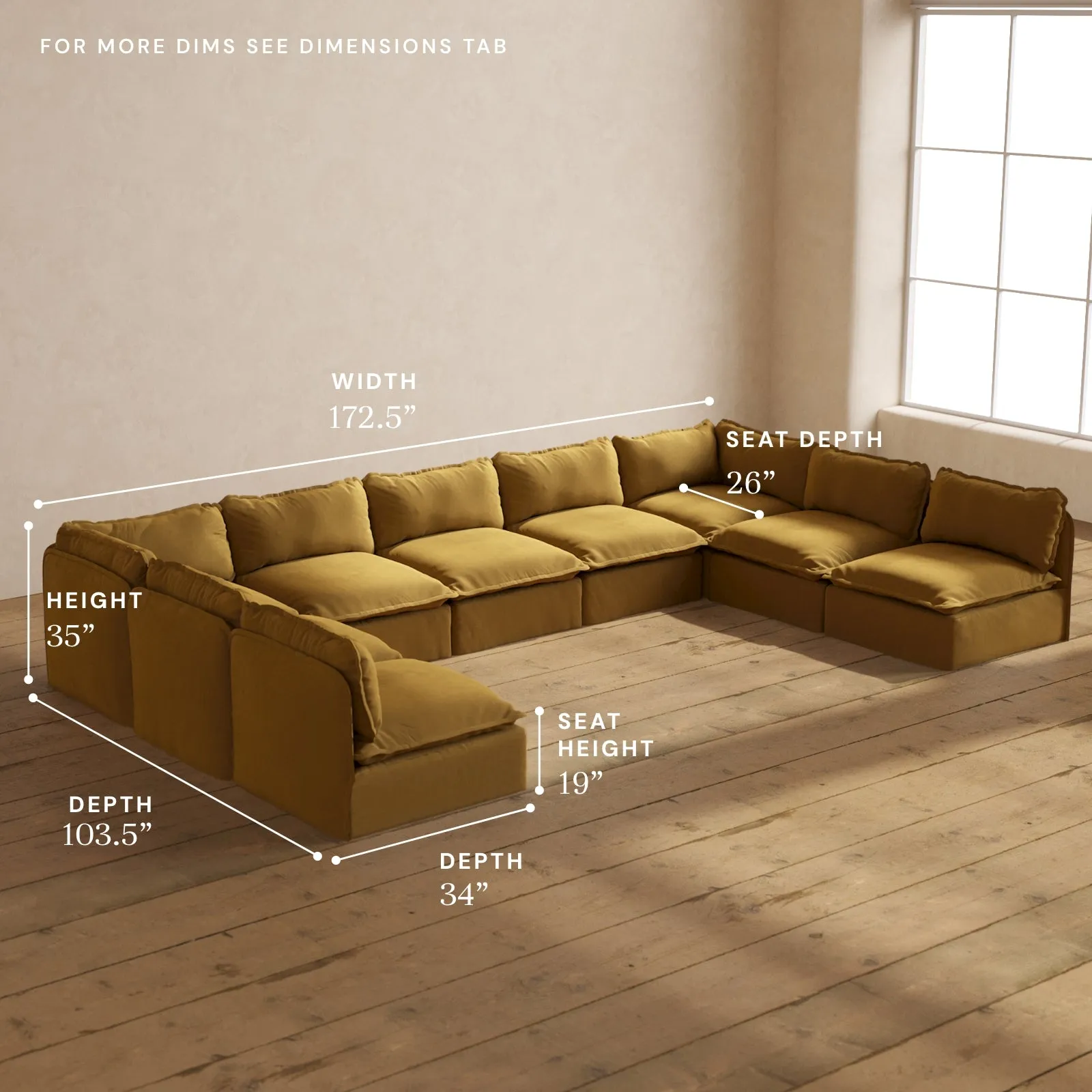 Modular Performance 9-Seater Open-Ends U-Sectional in Toffee | Relaxed Blend