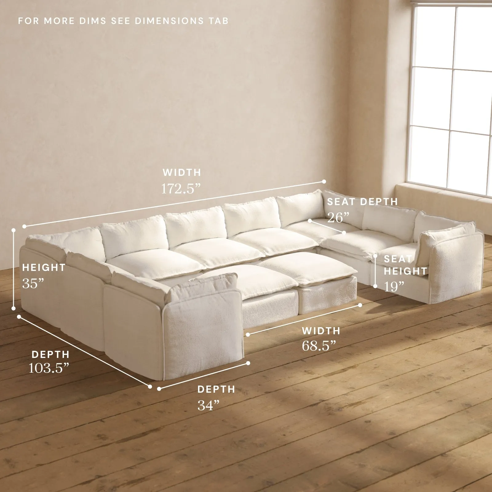 Modular Performance 9-Seater U-Sectional   Bench Ottoman in Mousse | Deluxe Blend