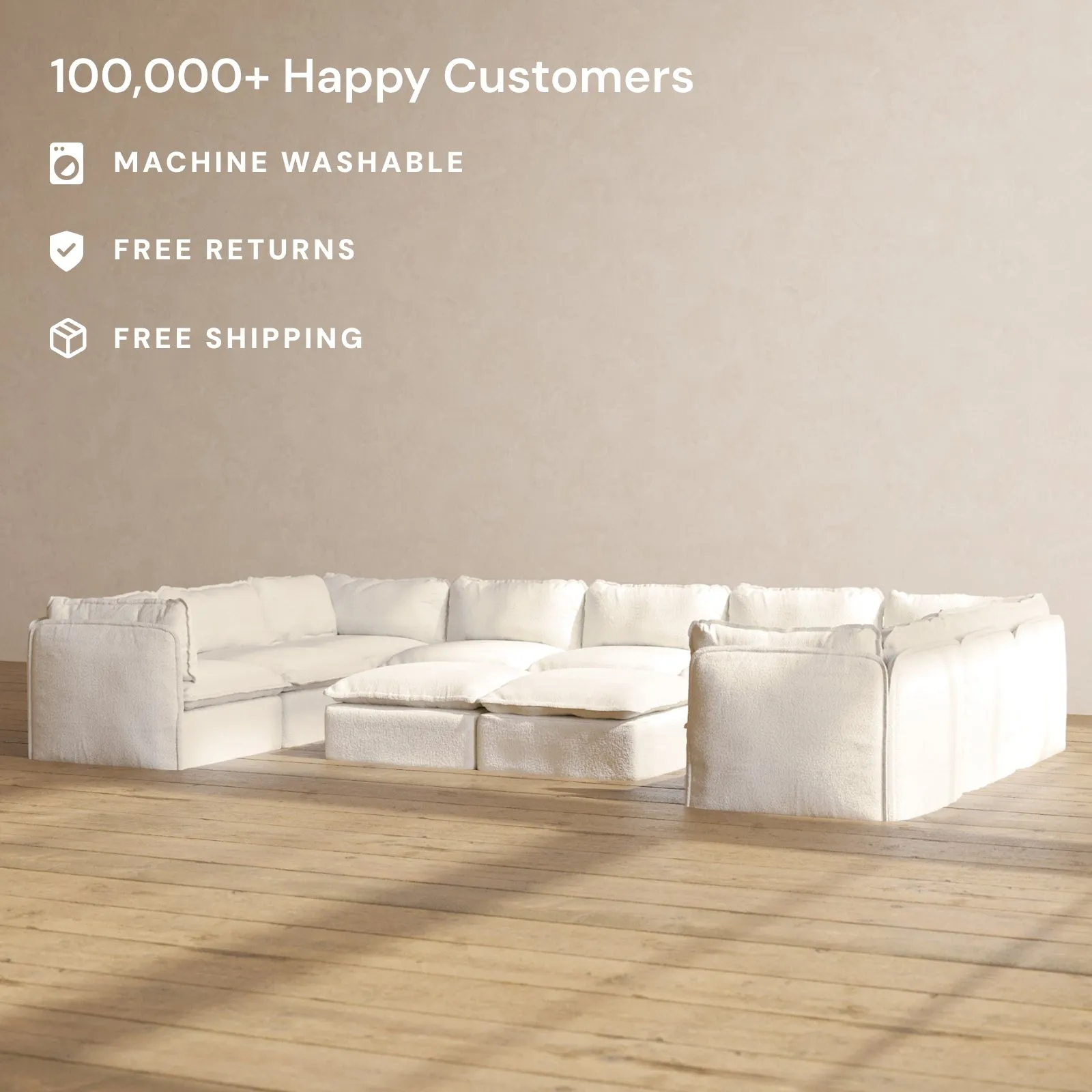 Modular Performance 9-Seater U-Sectional   Bench Ottoman in Mousse | Deluxe Blend