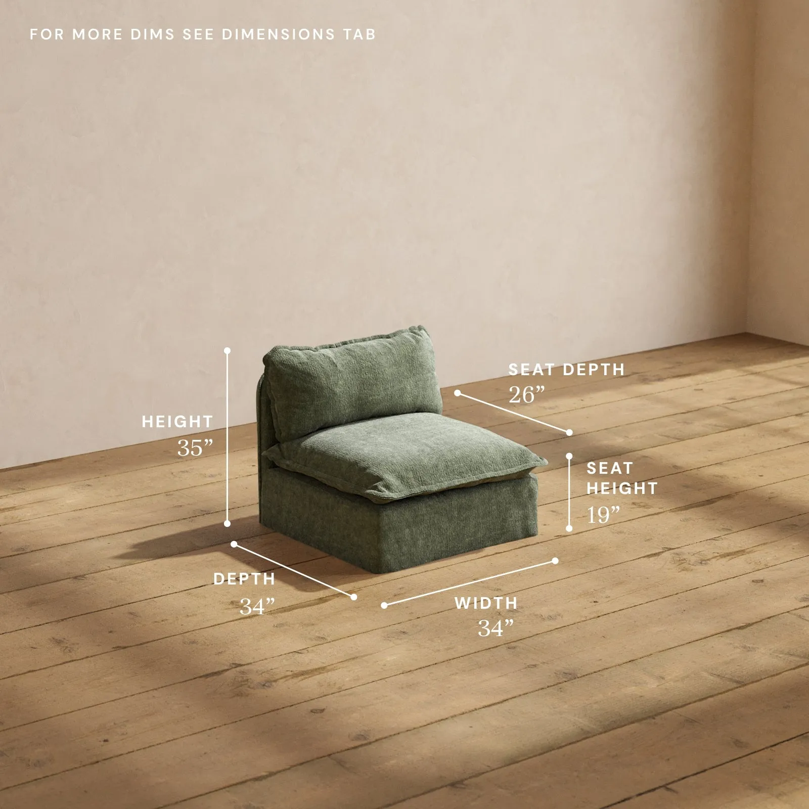 Modular Performance Armless Chair in Willow | Deluxe Blend