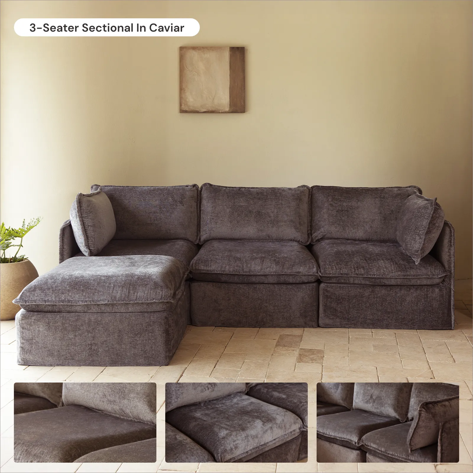 Modular Washable 2-Seater Sofa   Armchair Set in Caviar | Deluxe  Seat | Cloud Pillow