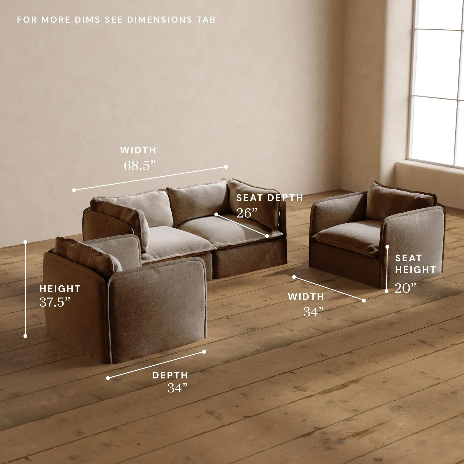 Modular Washable 2-Seater Sofa   Armchair Set in Mist | Deluxe  Seat | Cloud Pillow