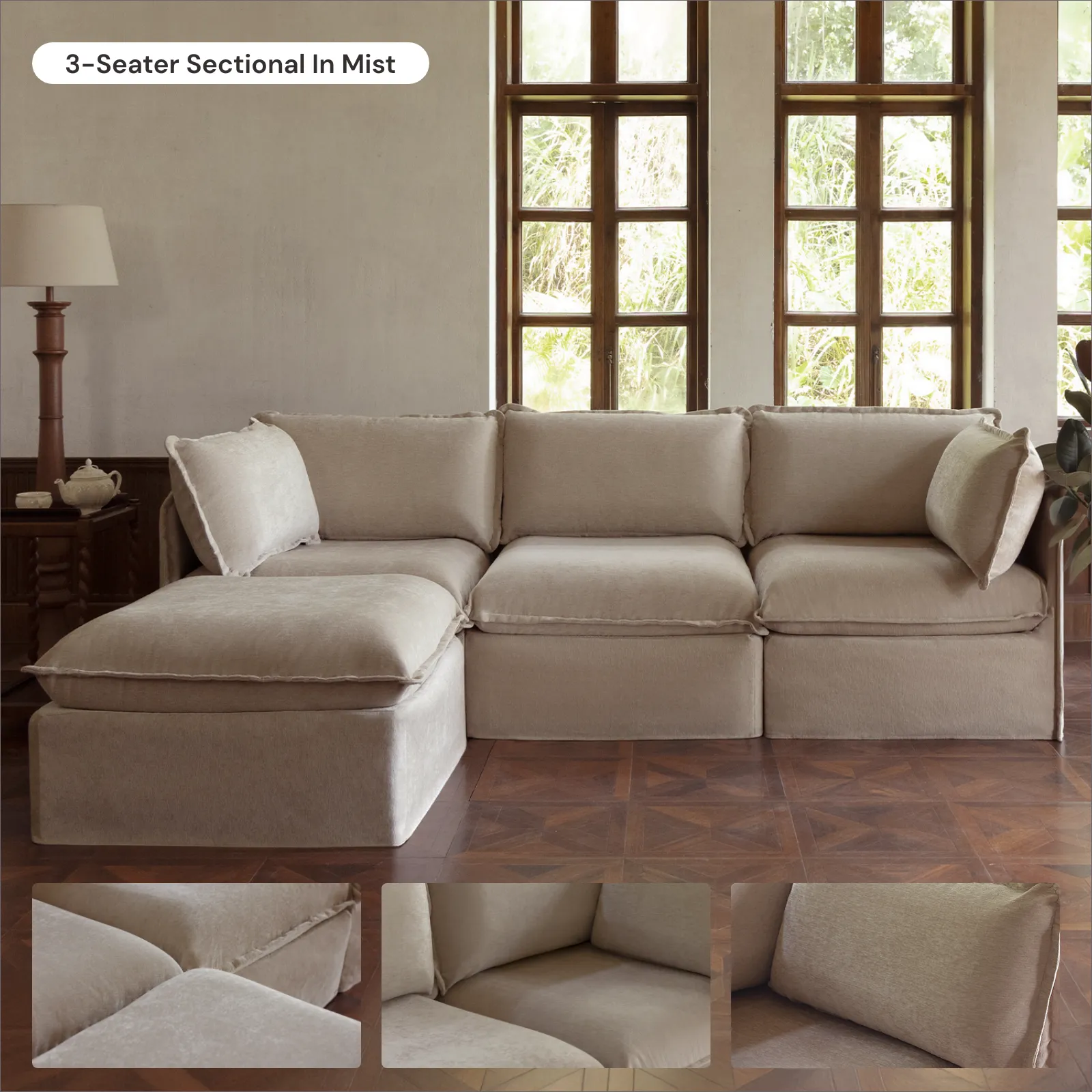 Modular Washable 2-Seater Sofa   Armchair Set in Mist | Deluxe  Seat | Cloud Pillow