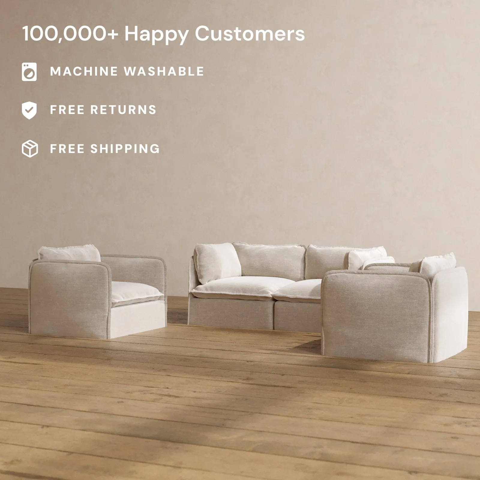 Modular Washable 2-Seater Sofa   Armchair Set in Mist | Deluxe  Seat | Cloud Pillow