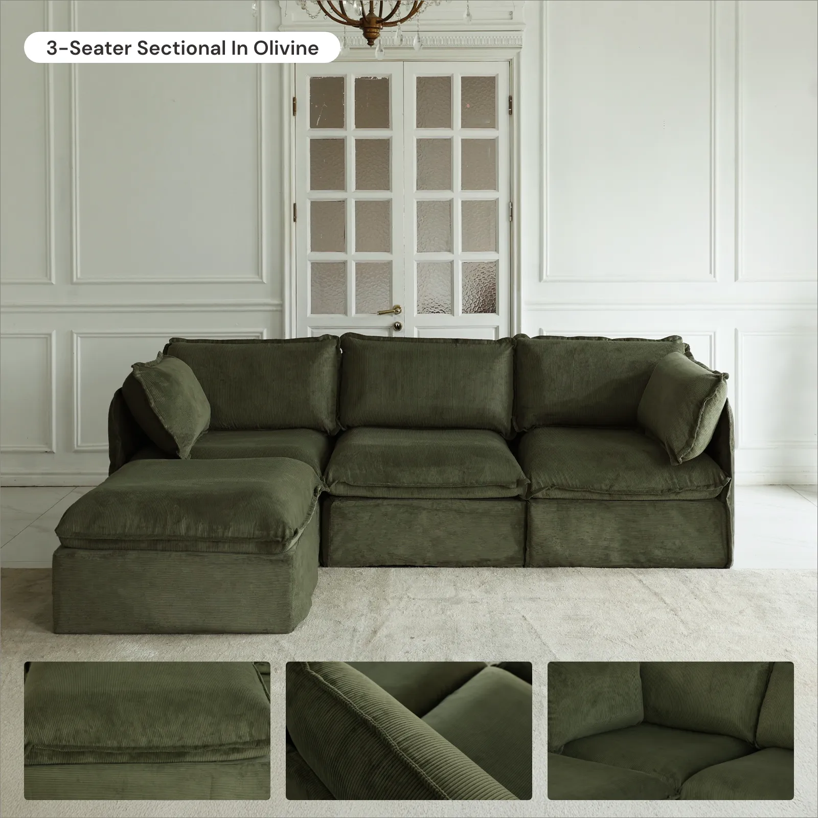 Modular Washable 3-Seater Sofa   Armchair Set in Olivine | Memorix  Seat | Contour Pillow