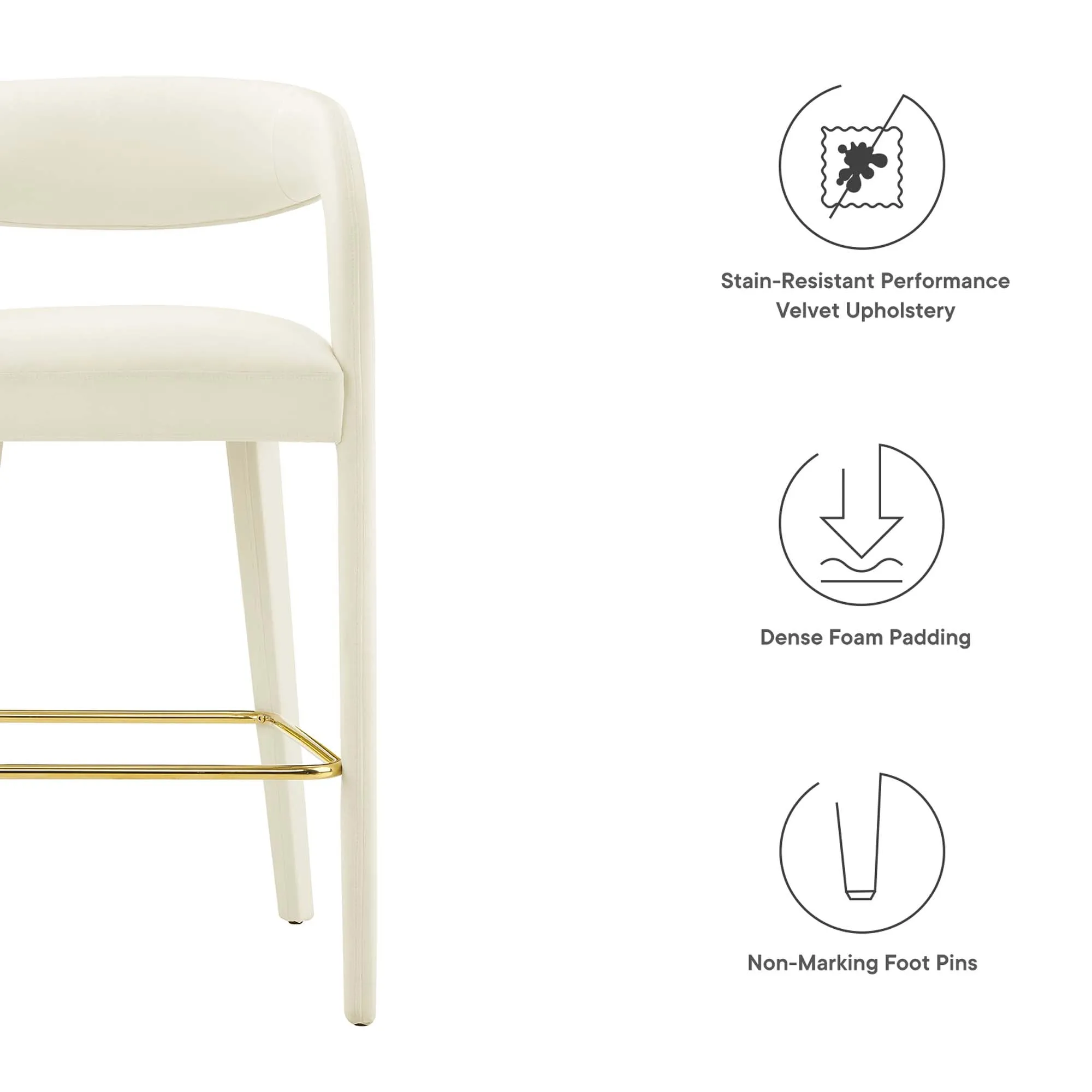 Pinnacle Performance Velvet Bar Stool Set of 2 by Modway