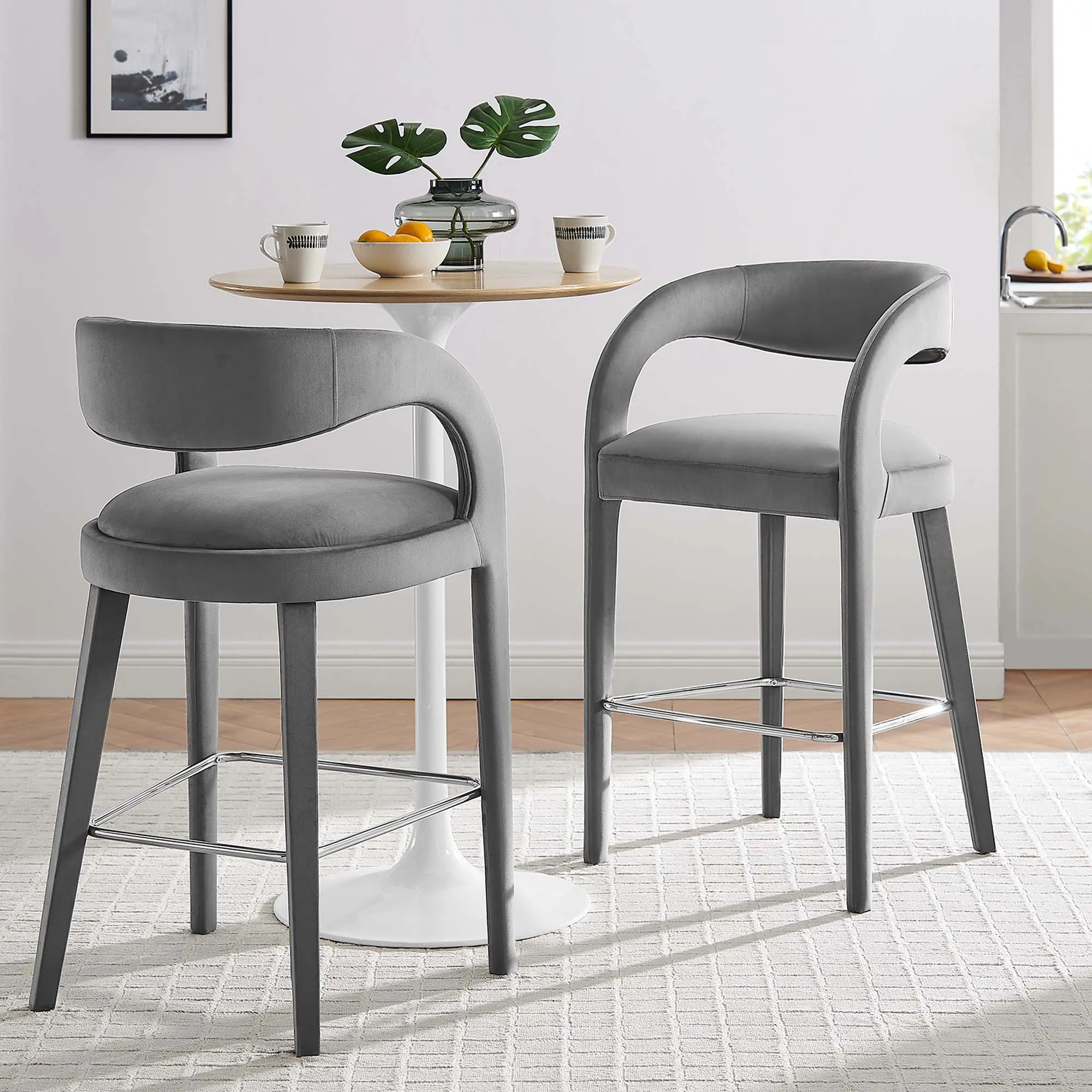 Pinnacle Performance Velvet Bar Stool Set of 2 by Modway