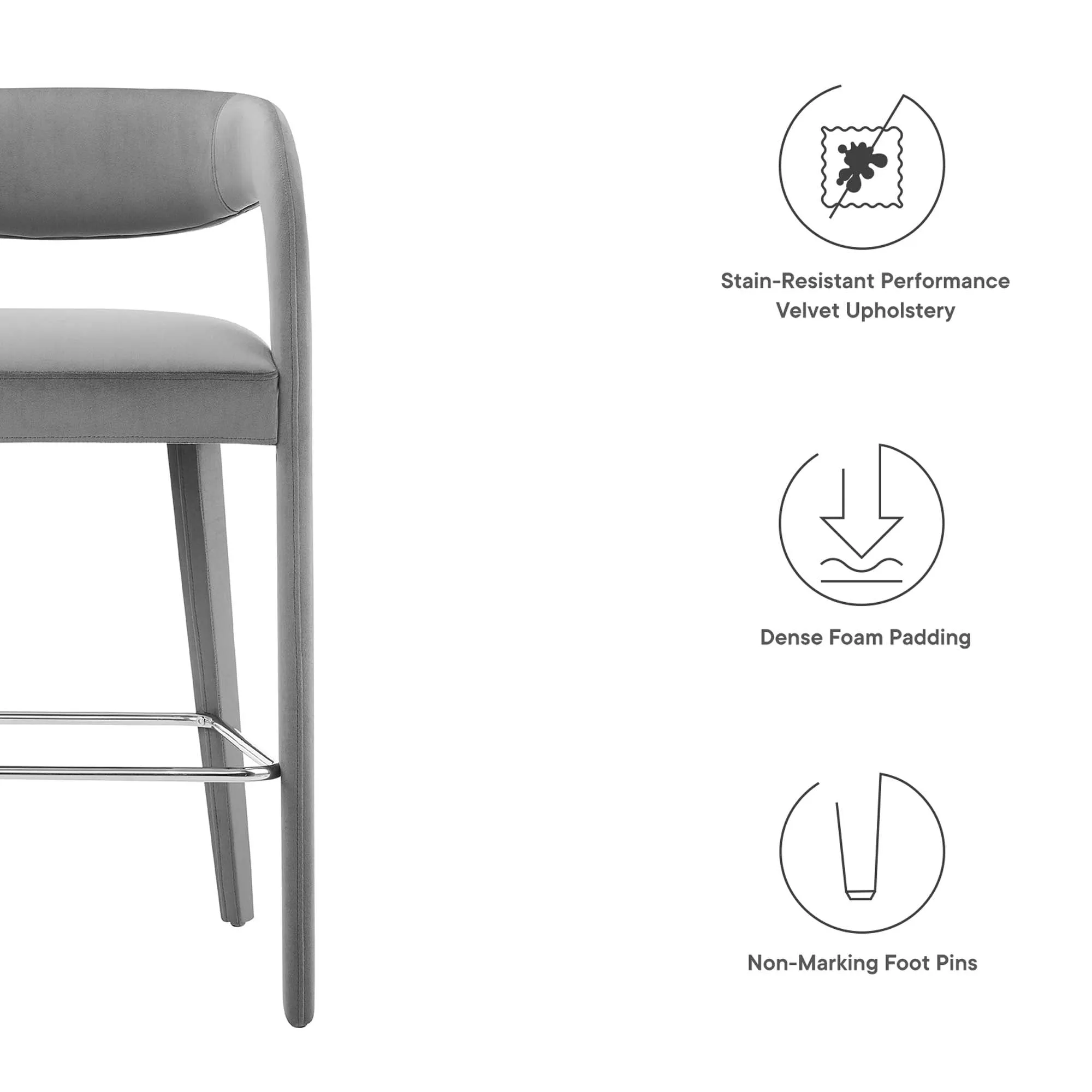 Pinnacle Performance Velvet Bar Stool Set of 2 by Modway