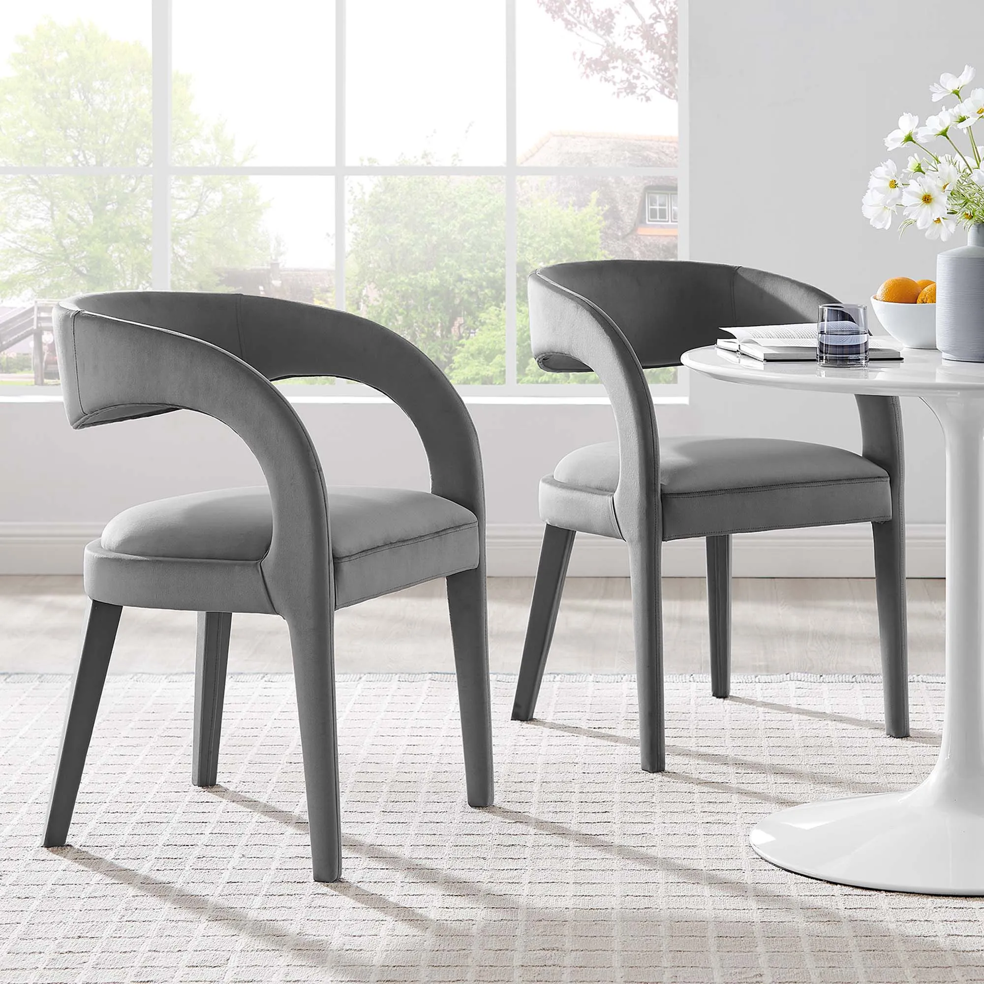Pinnacle Performance Velvet Dining Chair Set of Two by Modway