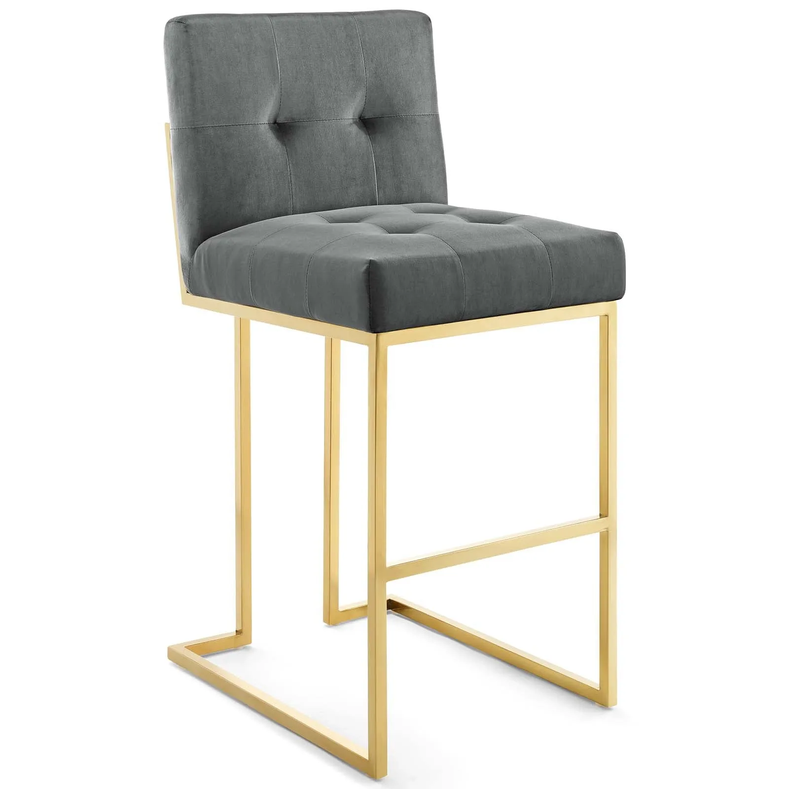 Privy Gold Stainless Steel Performance Velvet Bar Stool Set of 2 by Modway