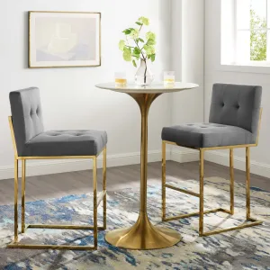 Privy Gold Stainless Steel Performance Velvet Bar Stool Set of 2 by Modway