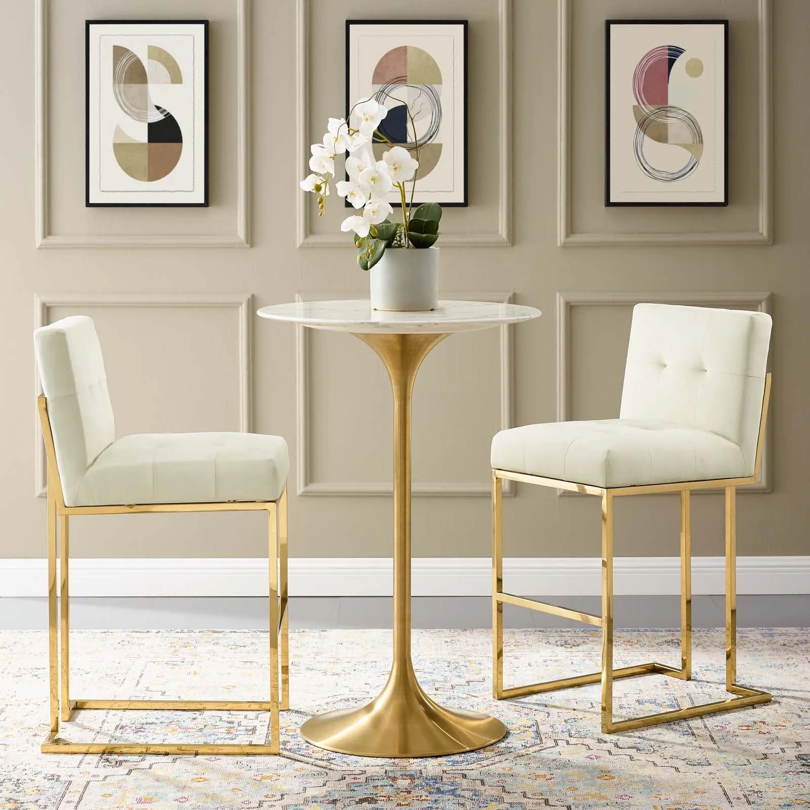 Privy Gold Stainless Steel Performance Velvet Bar Stool Set of 2 by Modway