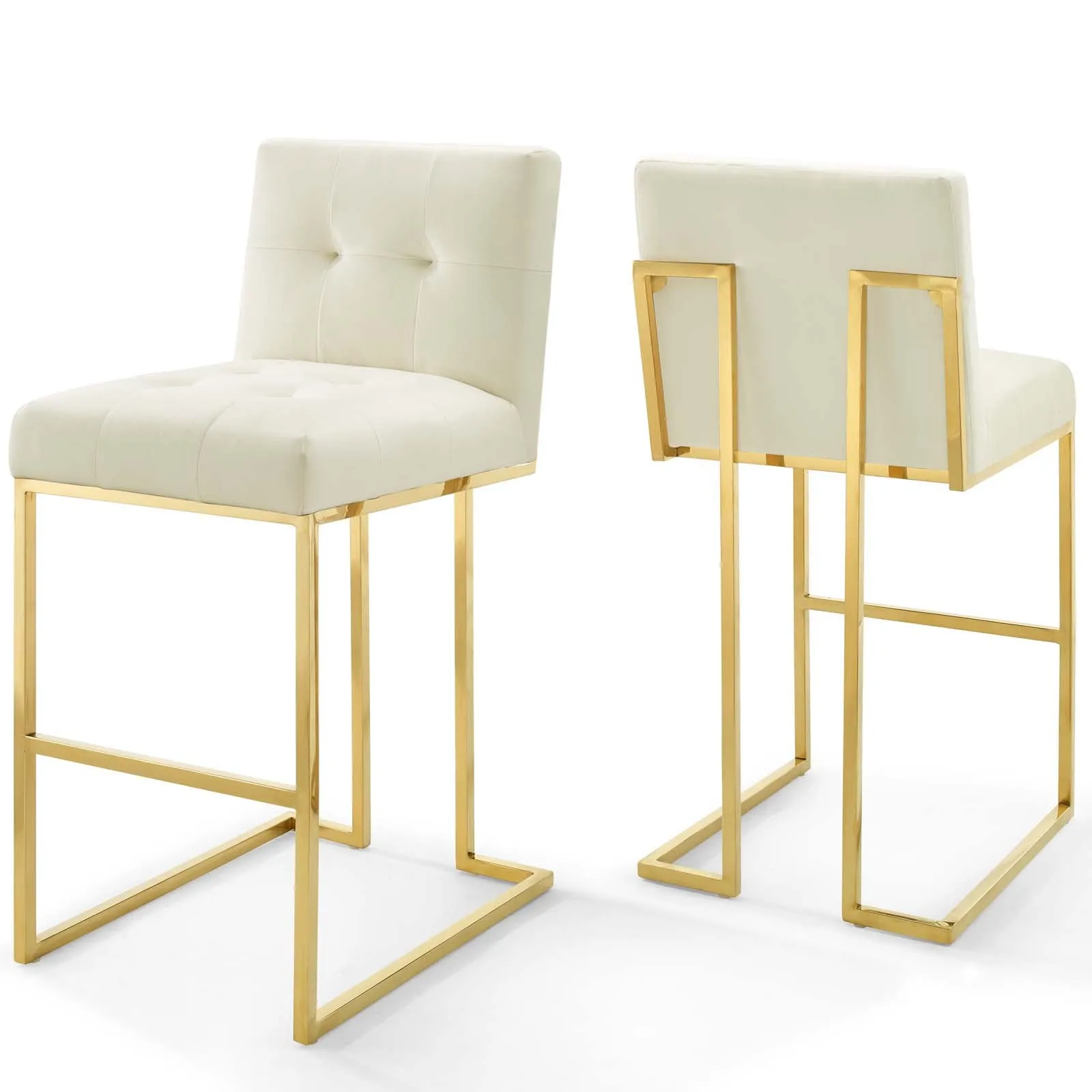 Privy Gold Stainless Steel Performance Velvet Bar Stool Set of 2 by Modway