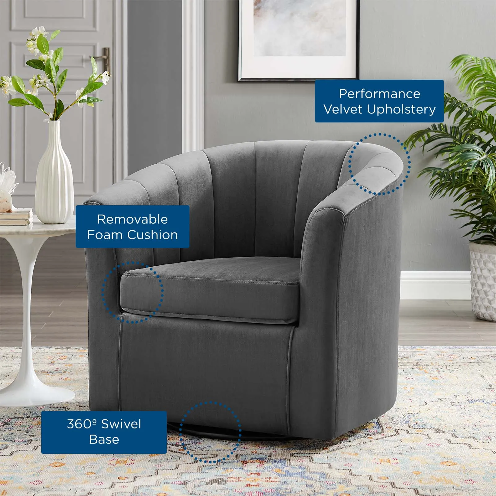 Prospect Performance Velvet Swivel Armchair by Modway