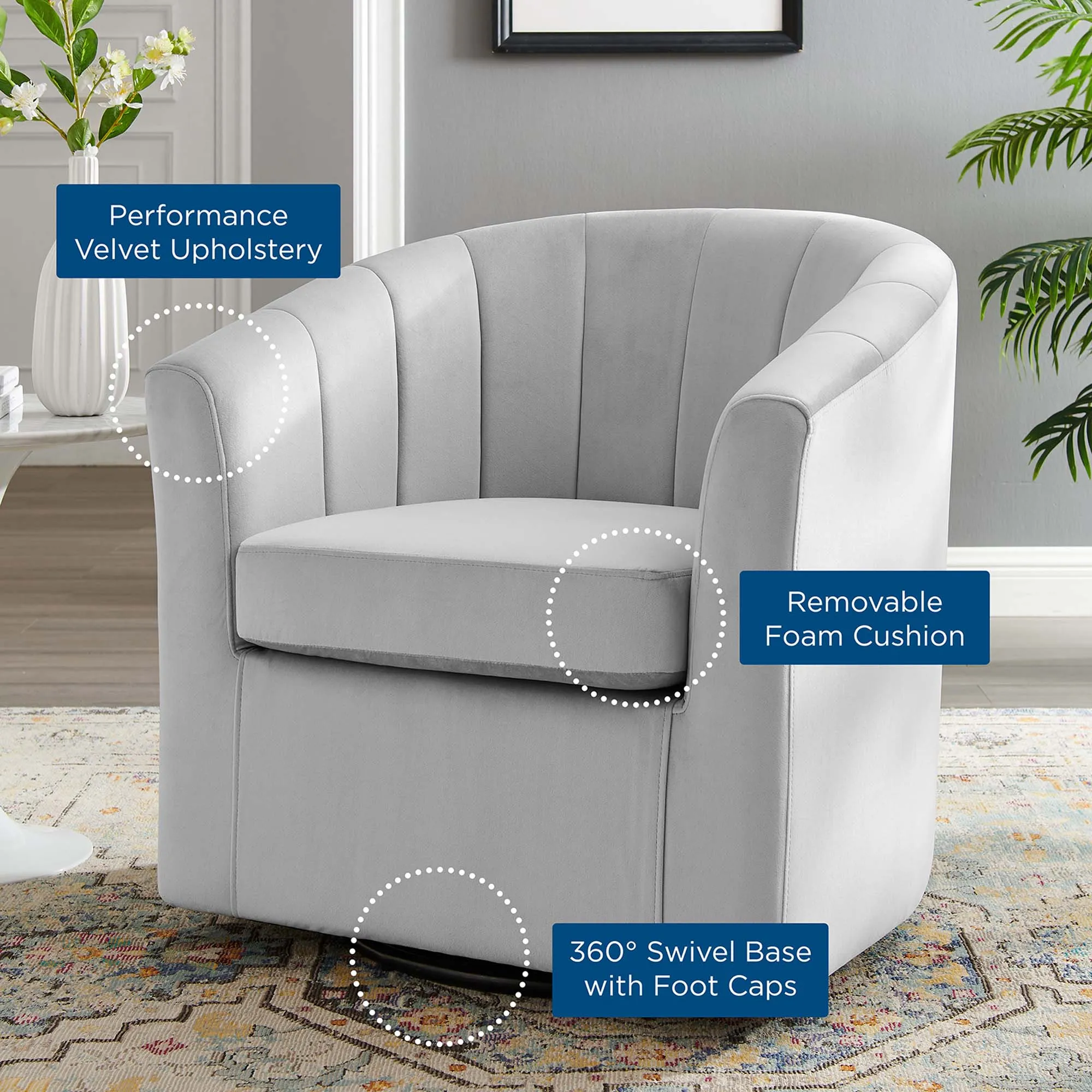 Prospect Performance Velvet Swivel Armchair by Modway