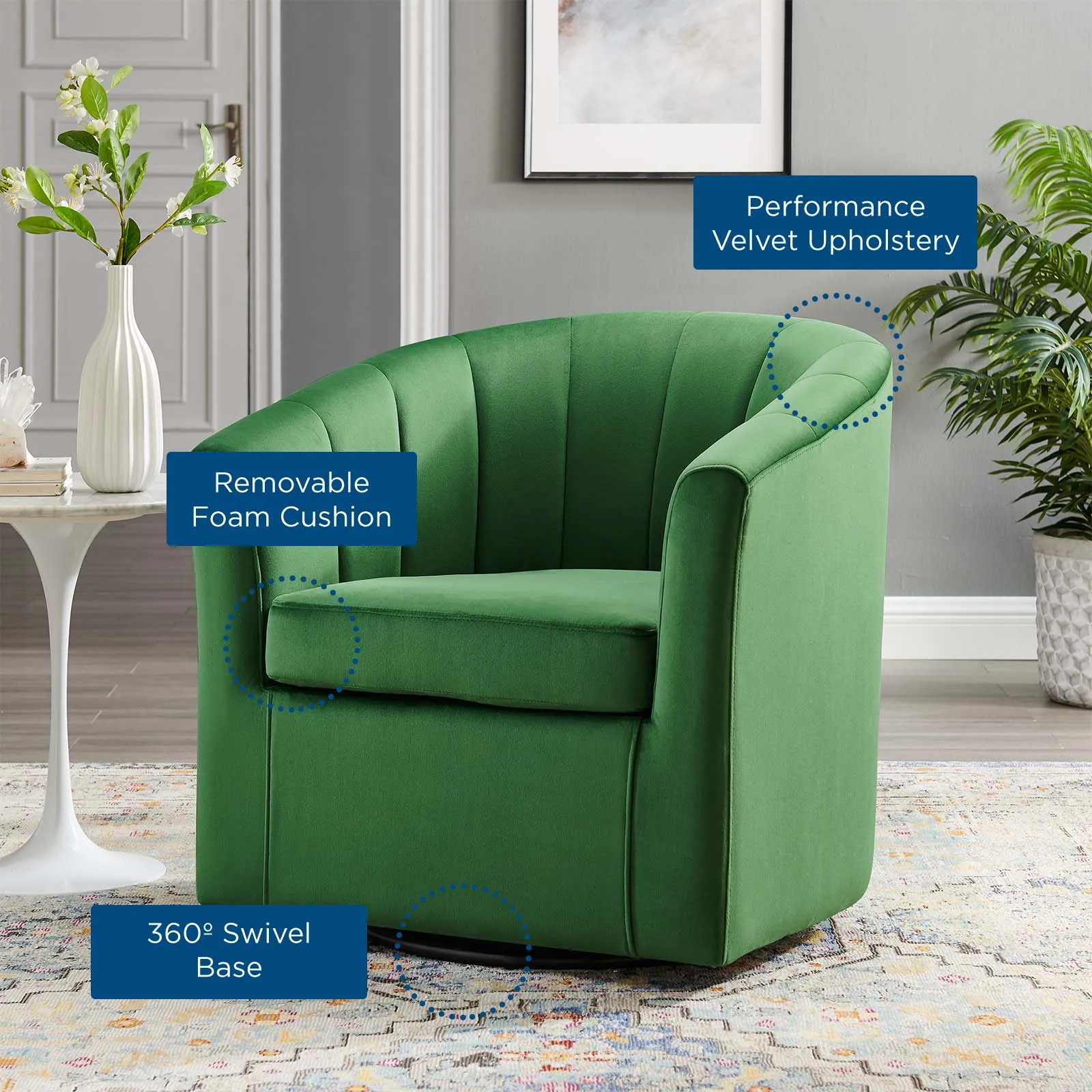 Prospect Performance Velvet Swivel Armchair by Modway
