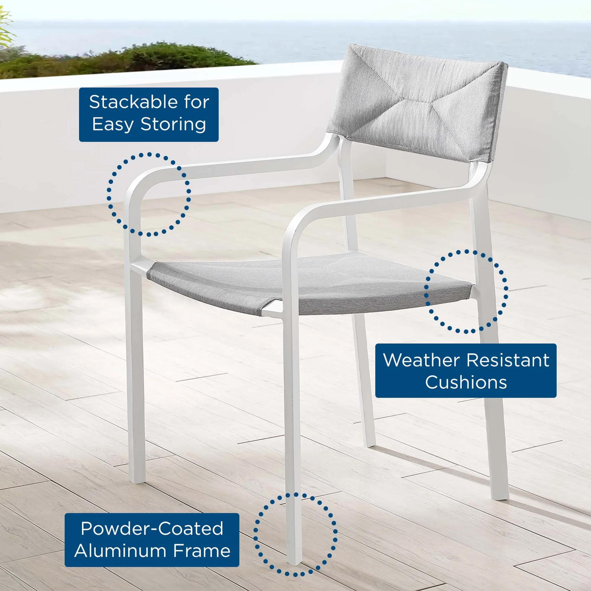 Raleigh Stackable Outdoor Patio Aluminum Dining Armchair by Modway