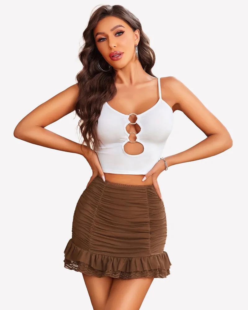 Ruched Bodycon Double Layer Mini Skirt