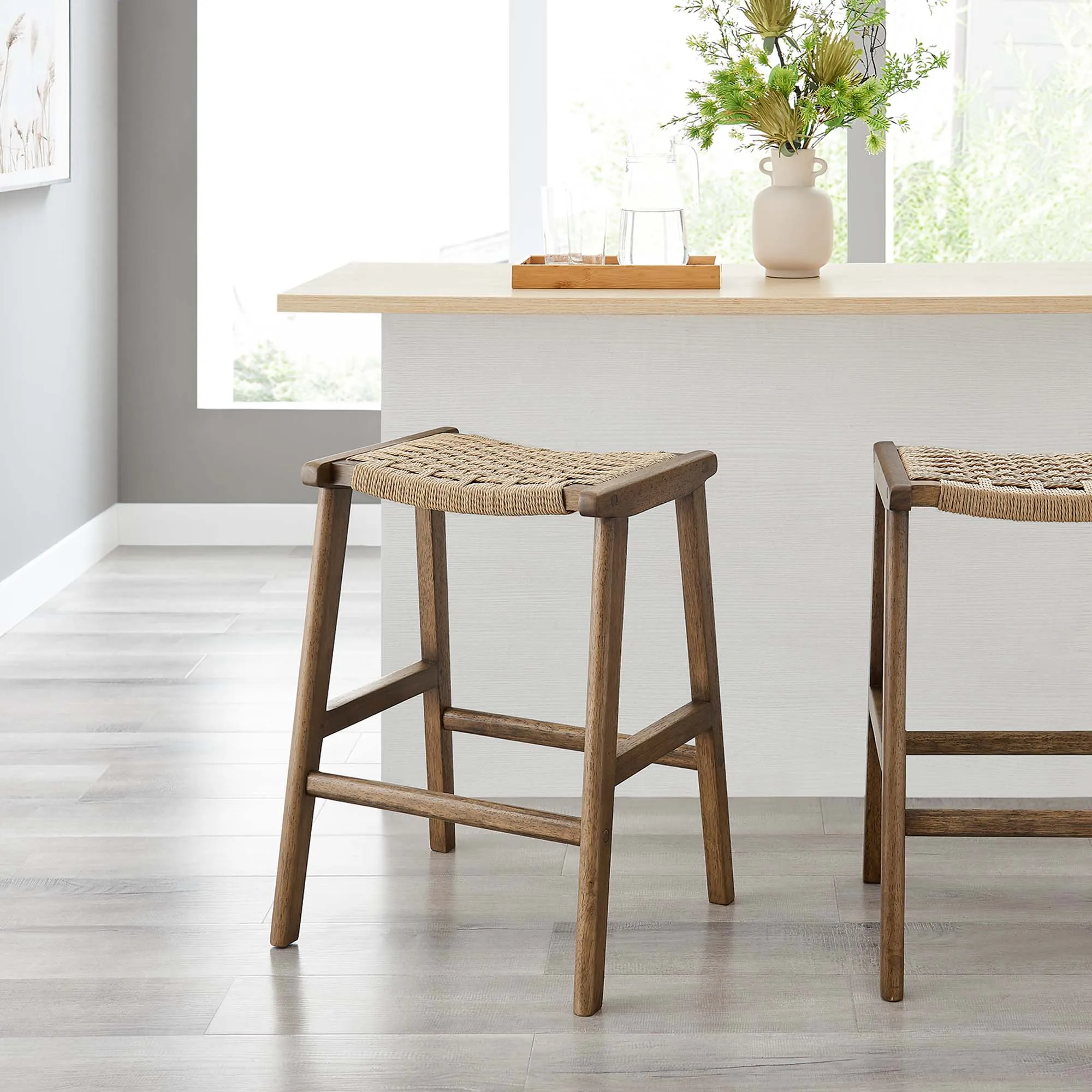 Saoirse Woven Rope Wood Counter Stool - Set of 2 by Modway