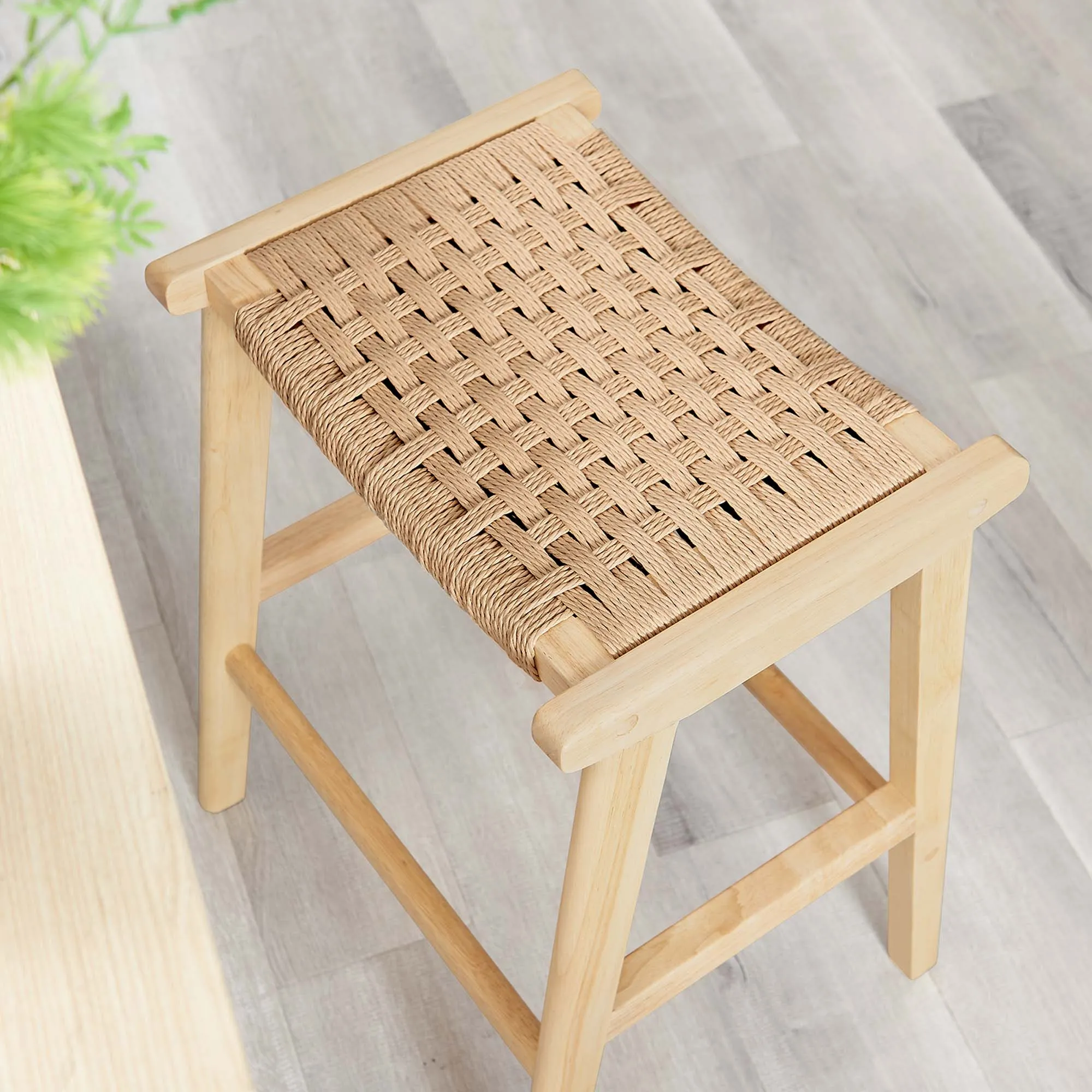 Saoirse Woven Rope Wood Counter Stool - Set of 2 by Modway